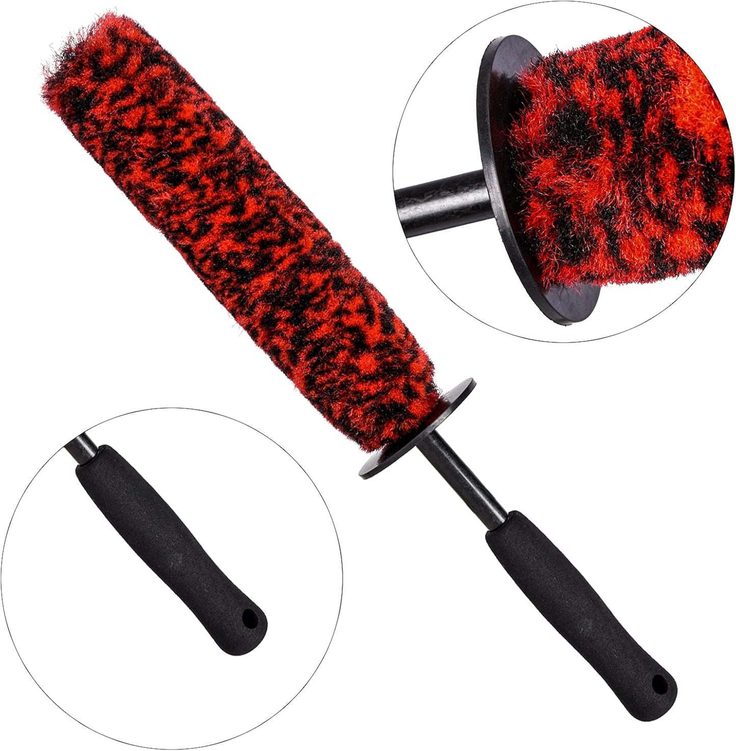 3 Pcs Soft Wheel Brushes for Cleaning Wheels Kit - 1x Synthetic Soft Car Wheel Rim Brush，1x Long Handle Cleaning Brush and 1x Car Detail Brush, Clean Dirty Wheel…