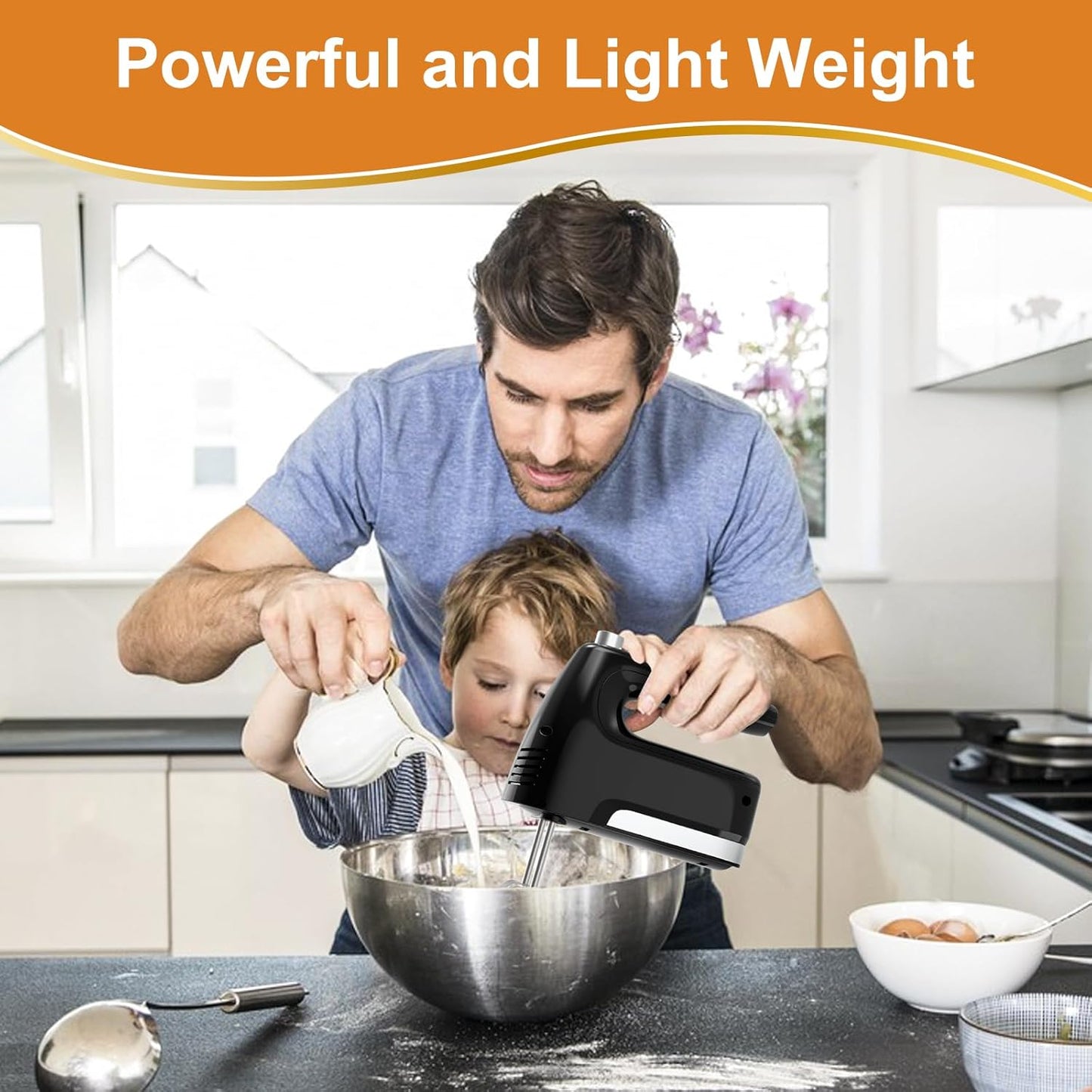 CBQ Hand Mixer Electric, 5-Speed 400W Powerful Motor, Hand Mixer Electric Handheld with Storage Case, Turbo Boost and 5x Accessories, Flat Beaters, Dough Hooks, Whisk (Black)