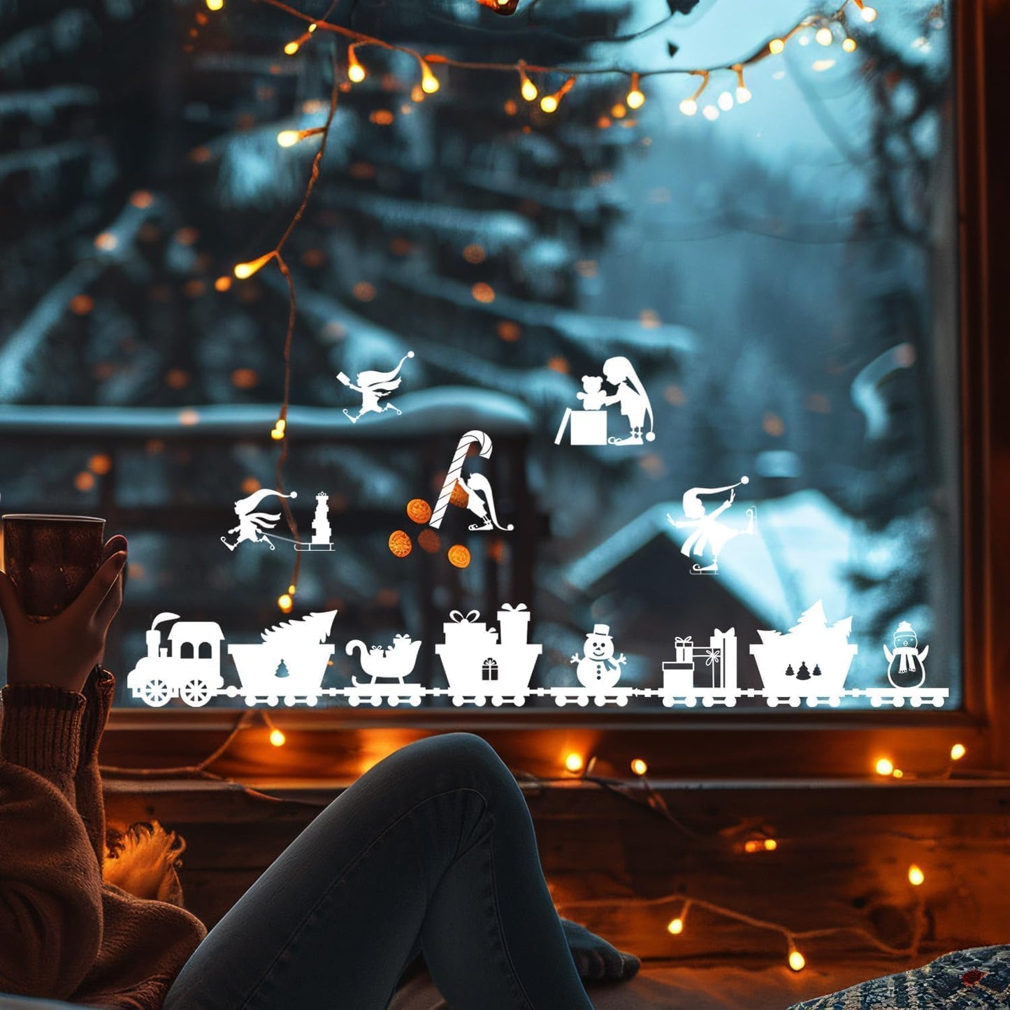 Christmas Stencils for Window Glass Large Christmas Stencil Reusable Winter Forest House Village Holiday Drawing Templates for Painting on Window Wall Doormat Glass Wood