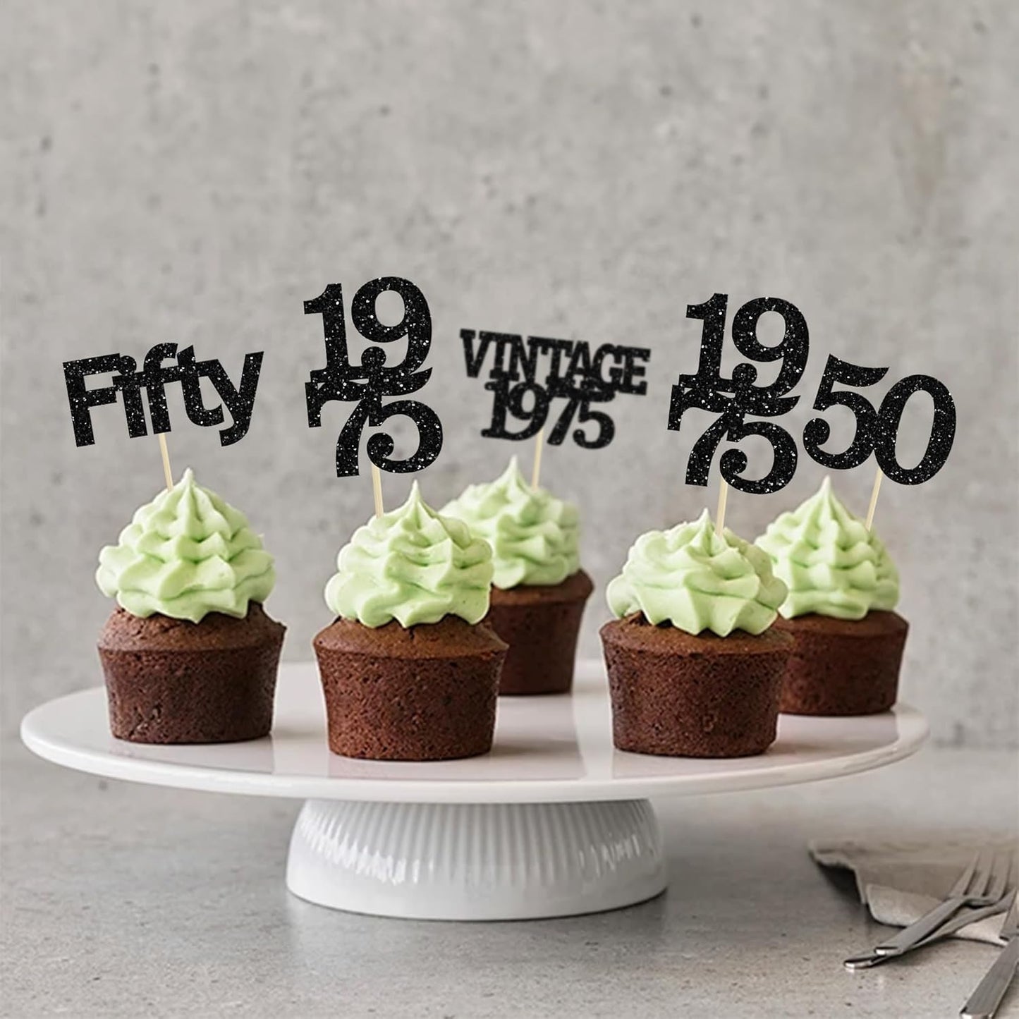 Gyufise 24Pcs Vintage 1975 Cupcake Toppers Cheers to 50 Fabulous Fifty Cupcake Picks 50th Birthday Wedding Anniversary Party Cake Decorations Supplies Black