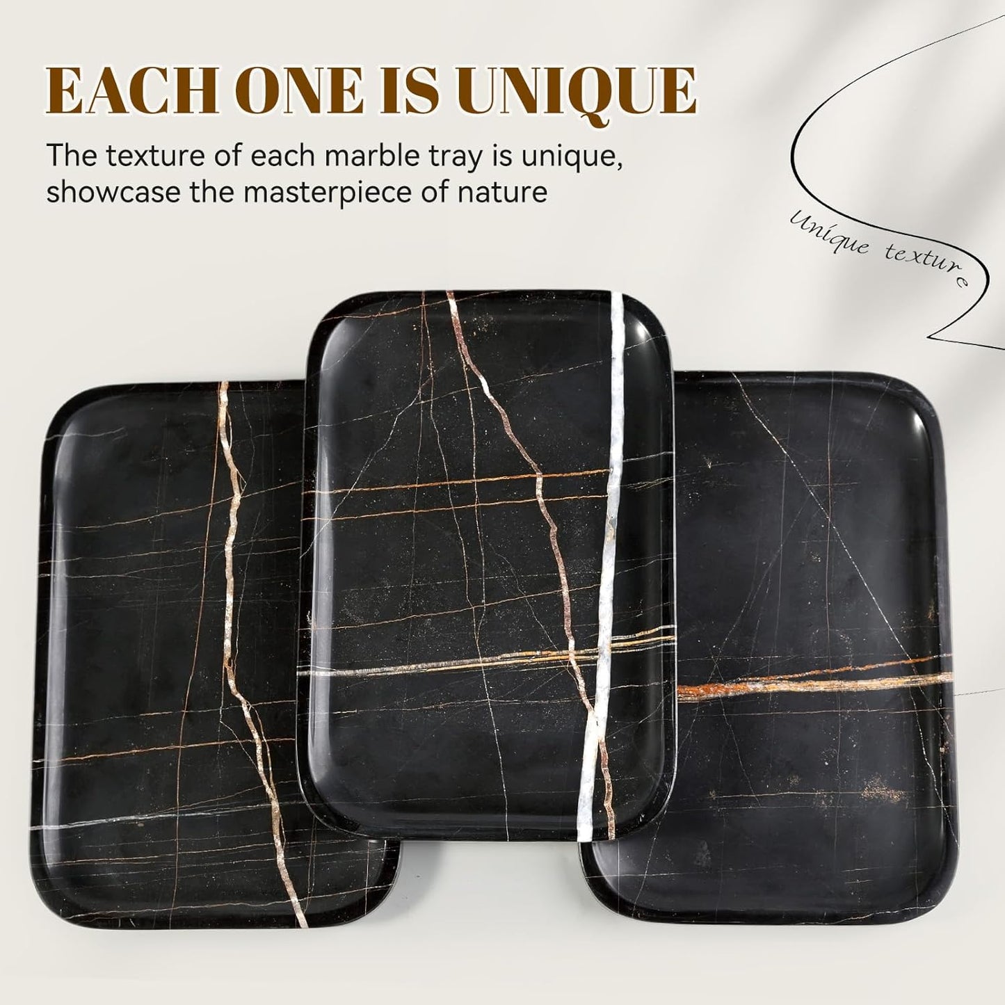 Koville Marble Tray, 12"x8" Marble Vanity Tray for Bathroom Kitchen Countertop, Rectangular Stone Tray for Cosmetics Perfume Trinket, Decorative Catchall Trays (Black)