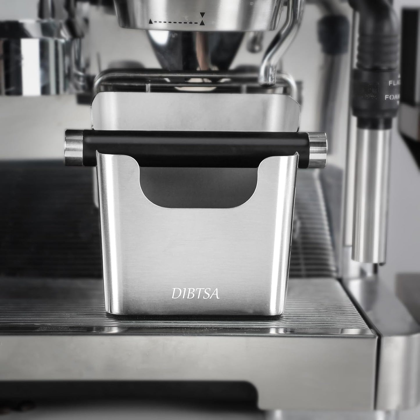 Knock Box Espresso, Stainless Steel Knock Box for Coffee Grounds, with Removable Rubber Bar and Anti-slip Pad, Large, Silver