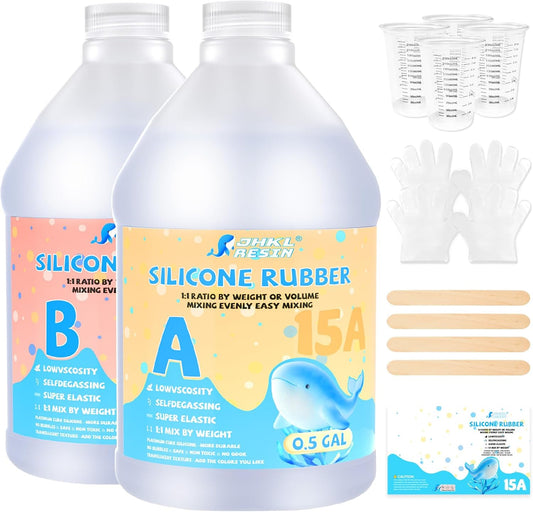 JHKL RESIN Silicone Mold Making Kit,1Gallon Platinum Liquid Silicone Rubber for Mold Maker,15A Silicone Molds,Mix Ratio 1:1 Silicone Rubber Mold Making Kit, Ideal for Casting 3D Resin Molds