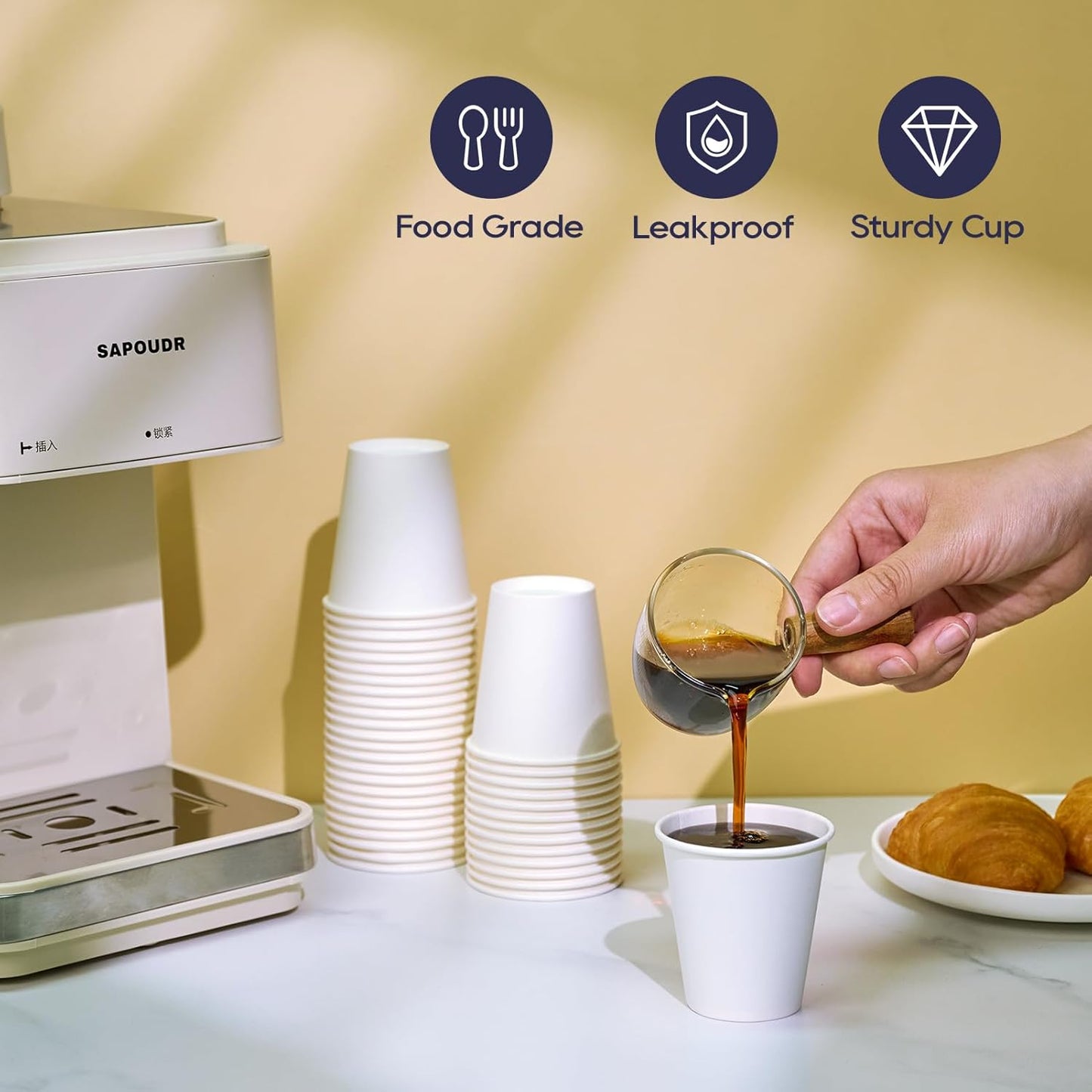 LITOPAK 1000 pack 5 oz Paper Coffee Cups, White Small Espresso Paper Coffee Cups for Office, Home, Party, and Events