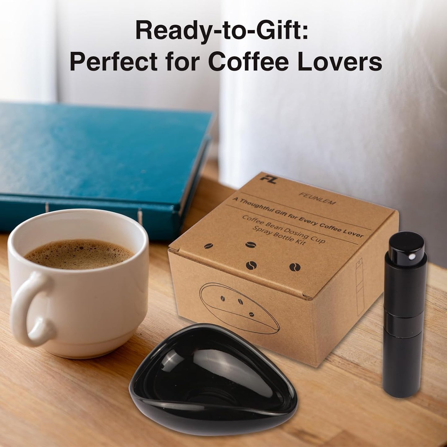 Coffee Bean Dosing Cup and Spray Bottle Set - Ceramic Espresso Accessories Kit, 8ml Static Reducing Sprayer for Camping, Gym, Home Use | Barista-Approved Dosing Tools (Black, 2)