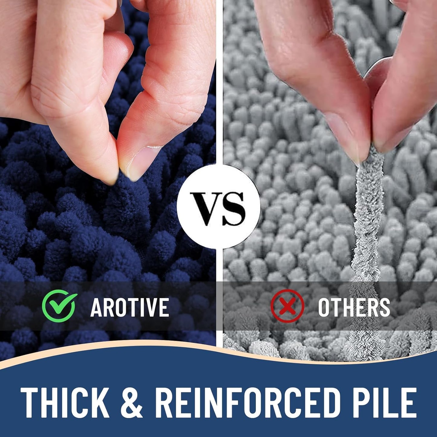 Arotive Luxury Chenille Bathroom Rug Mat, Extra Soft Thick Absorbent Shaggy Bath Rugs, Non-Slip Machine Wash Dry, Plush Bath Mats for Bathroom, Shower and Tub, 36x24, Navy