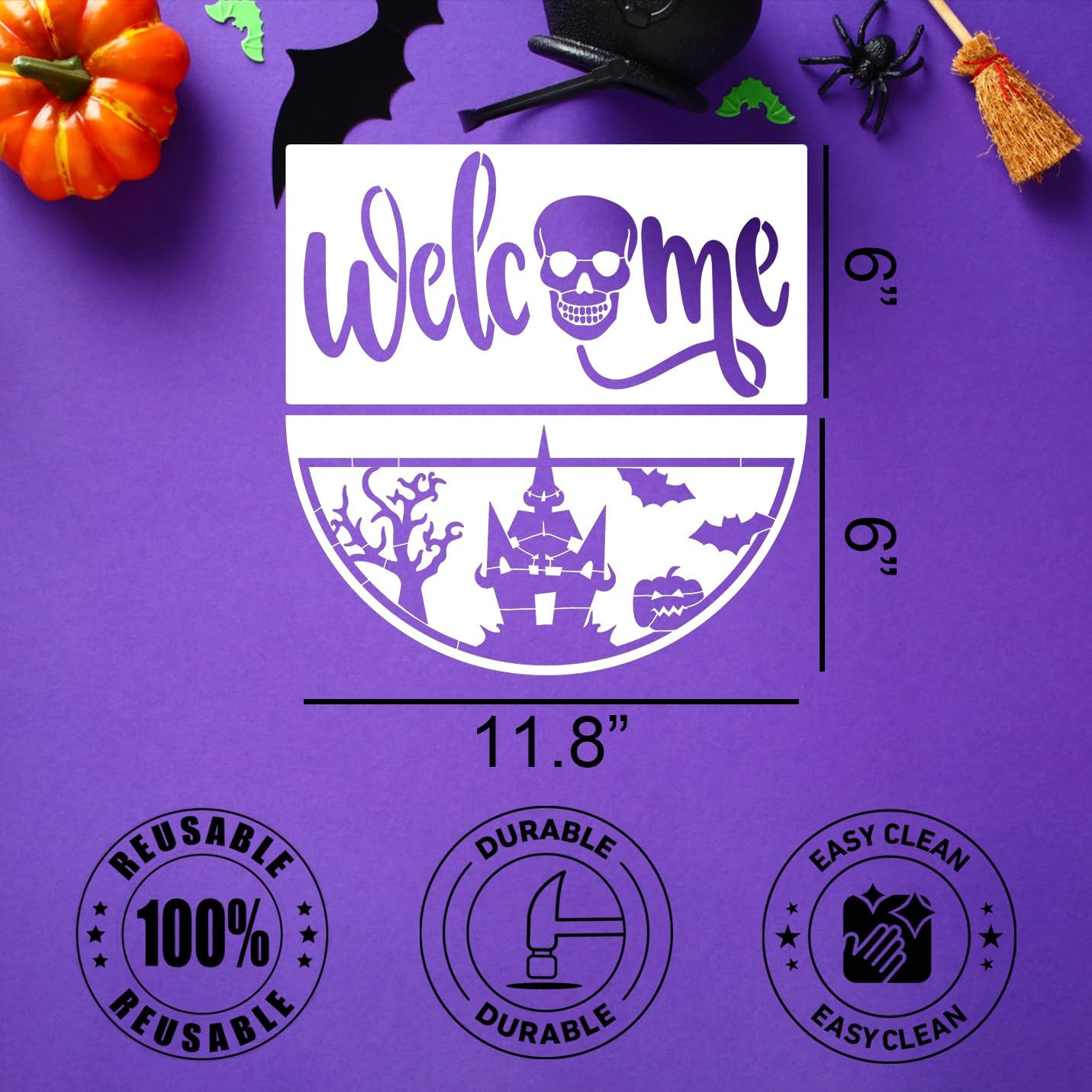Halloween Stencils 12” Halloween Stencil Skeleton Trick or Treat Boo Templates for Porch Hanger Door Mats Wood Sign Shirts