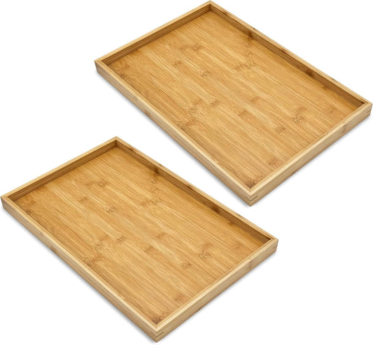 Bam & Boo (2-Pack) Natural Bamboo Rectangle Serving & Vanity Tray - for Kitchen, Bathroom, Countertop, Coffee Table (17.75" x 11.8" x 1.2")