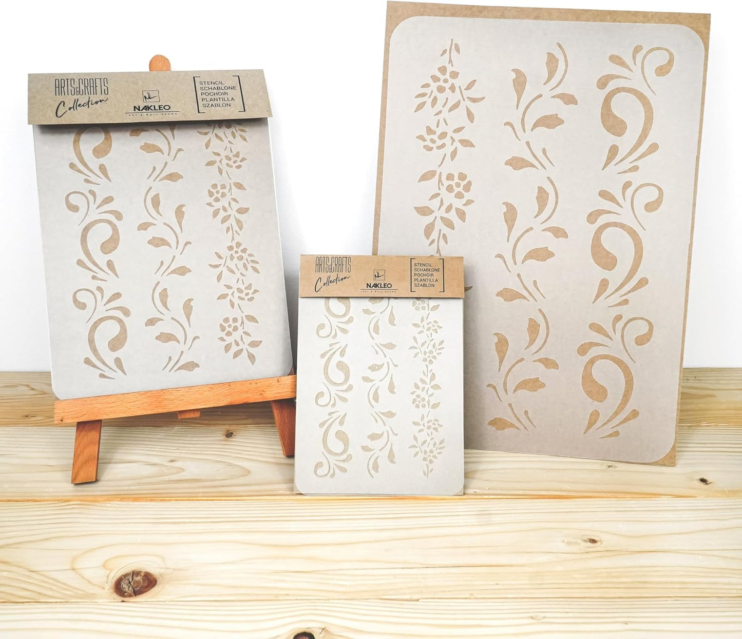 NAKLEO Painting Stencil for Crafts A3 11.8” x 16.5”, Border Flower Plant Pattern, Reusable Plastic DIY & Scrapbooking Drawing Template, Decoupage Art Home Decor, Wall Wood Fabric Furniture