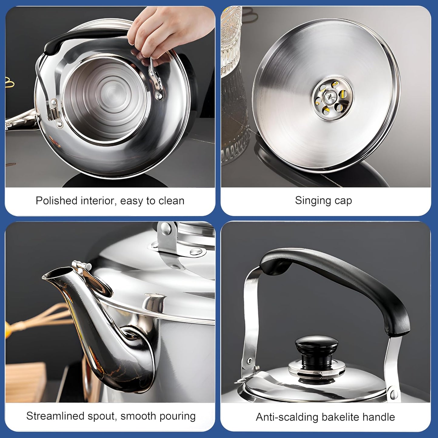 Chandler 5 Liter Tea Pots, Vintage Tea Kettle - 0.4mm Stainless Steel Pot - Hard to Dent | Ergonomic Handle with a Cool Grip | Portable Tea Kettle For Camping (Silver Color)