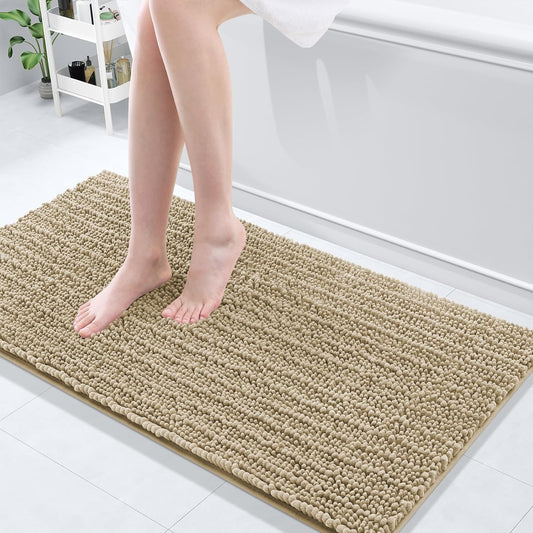 Arotive Luxury Chenille Bathroom Rug Mat, Extra Soft Thick Absorbent Shaggy Bath Rugs, Non-Slip Machine Wash Dry, Plush Bath Mats for Bathroom, Shower and Tub, 47x20, Beige