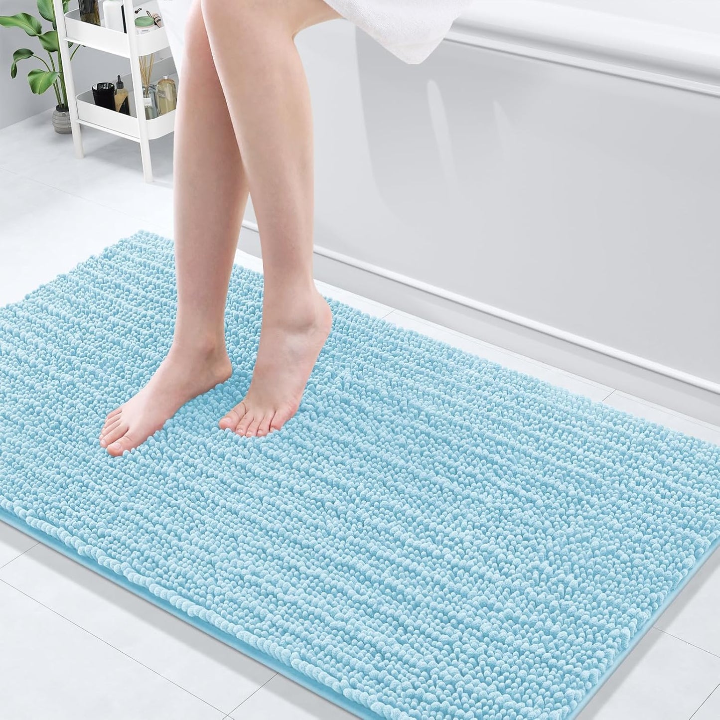 Arotive Luxury Chenille Bathroom Rug Mat, Extra Soft Thick Absorbent Shaggy Bath Rugs, Non-Slip Machine Wash Dry, Plush Bath Mats for Bathroom, Shower and Tub, 54x24, Blue