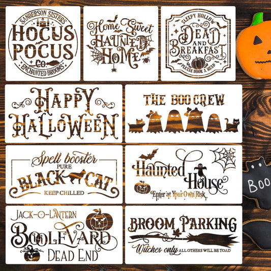 Halloween Stencils for Painting on Wood Reusable Halloween Doormat Stencils Hocus Pocus Boo Family Draw Templates for Wood Signs Walls Windows Fabrics T-Shirt DIY Crafts Decor