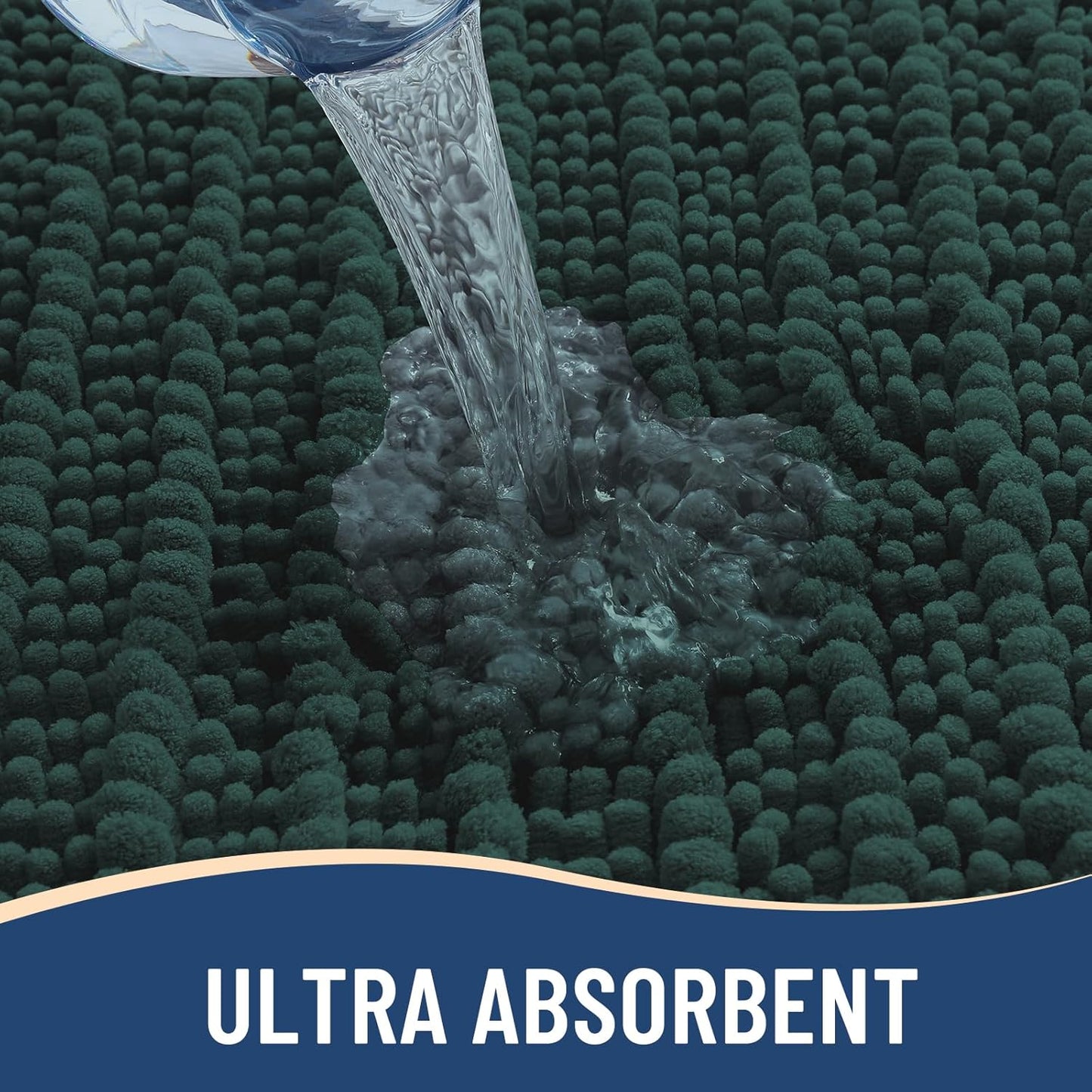 Arotive Luxury Chenille Bathroom Rug Mat, Extra Soft Thick Absorbent Shaggy Bath Rugs, Non-Slip Machine Wash Dry, Plush Bath Mats for Bathroom, Shower and Tub, 30x20, Dark Green