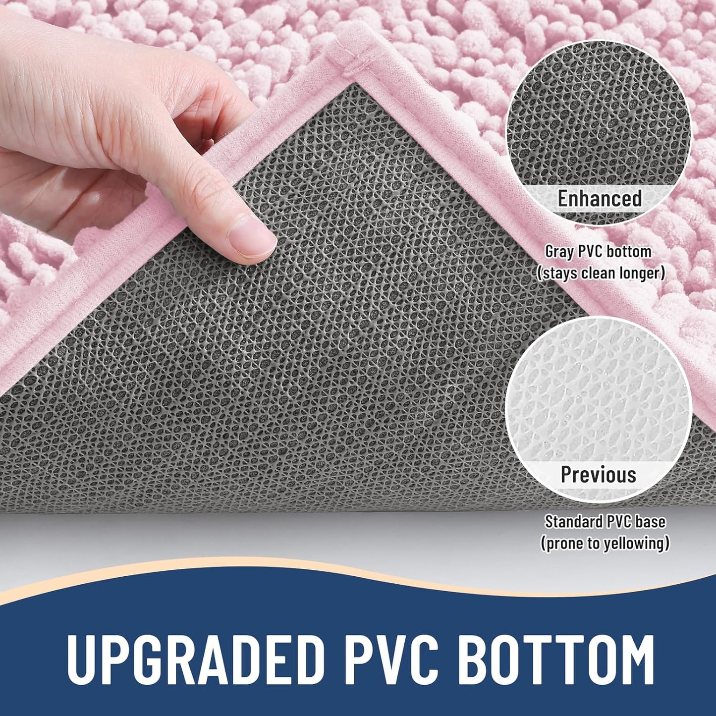 Arotive Luxury Chenille Bathroom Rug Mat, Extra Soft Thick Absorbent Shaggy Bath Rugs, Non-Slip Machine Wash Dry, Plush Bath Mats for Bathroom, Shower and Tub, 70x24, Pink