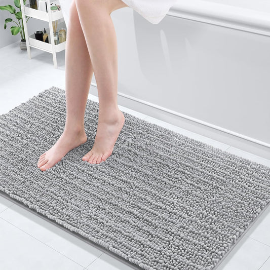 Arotive Luxury Chenille Bathroom Rug Mat, Extra Soft Thick Absorbent Shaggy Bath Rugs, Non-Slip Machine Wash Dry, Plush Bath Mats for Bathroom, Shower and Tub, 54x24, Light Grey