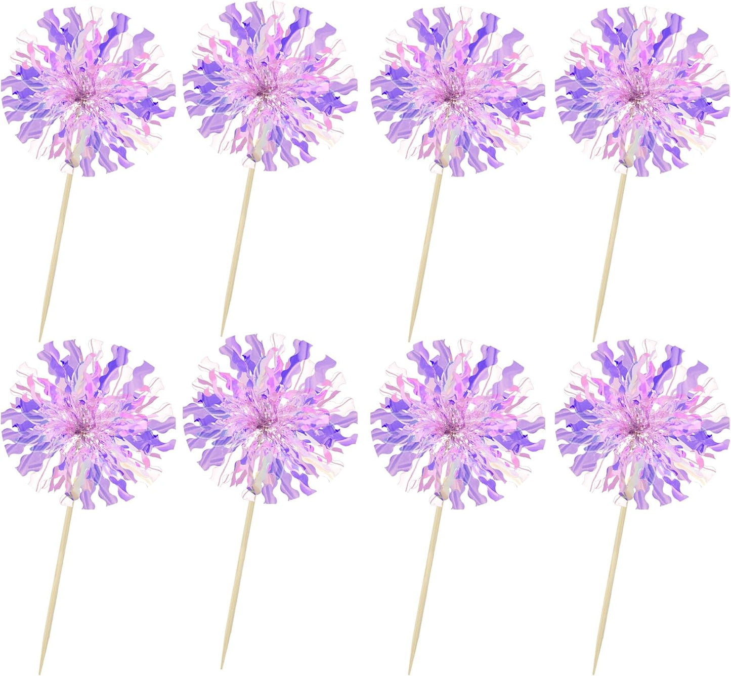 Ephlyn 30Pcs Foil Firework Cupcake Toppers Sparkle Tinsel Cupcake Picks Happy Birthday Cake Decorations Drink Stirrers Cocktail Food Fruit Toothpicks for Baby Shower Graduation Party Supplies Purple