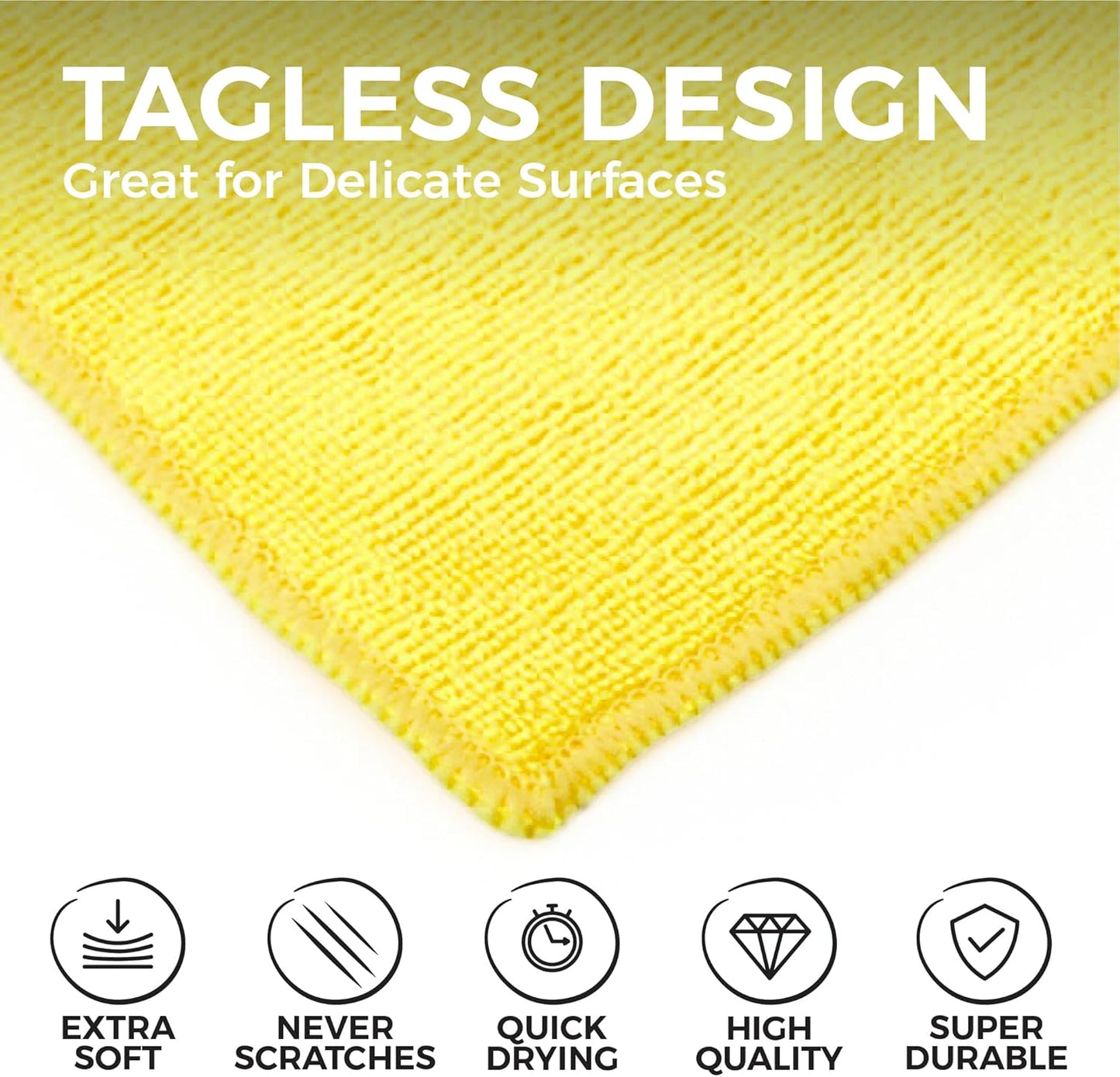 The Rag Company - All-Purpose Microfiber Terry Cleaning Towels - Commercial Grade, Highly Absorbent, Lint-Free, Streak-Free, Kitchens, Bathrooms, Offices, 300gsm, 14in x 14in, Yellow (12-Pack)