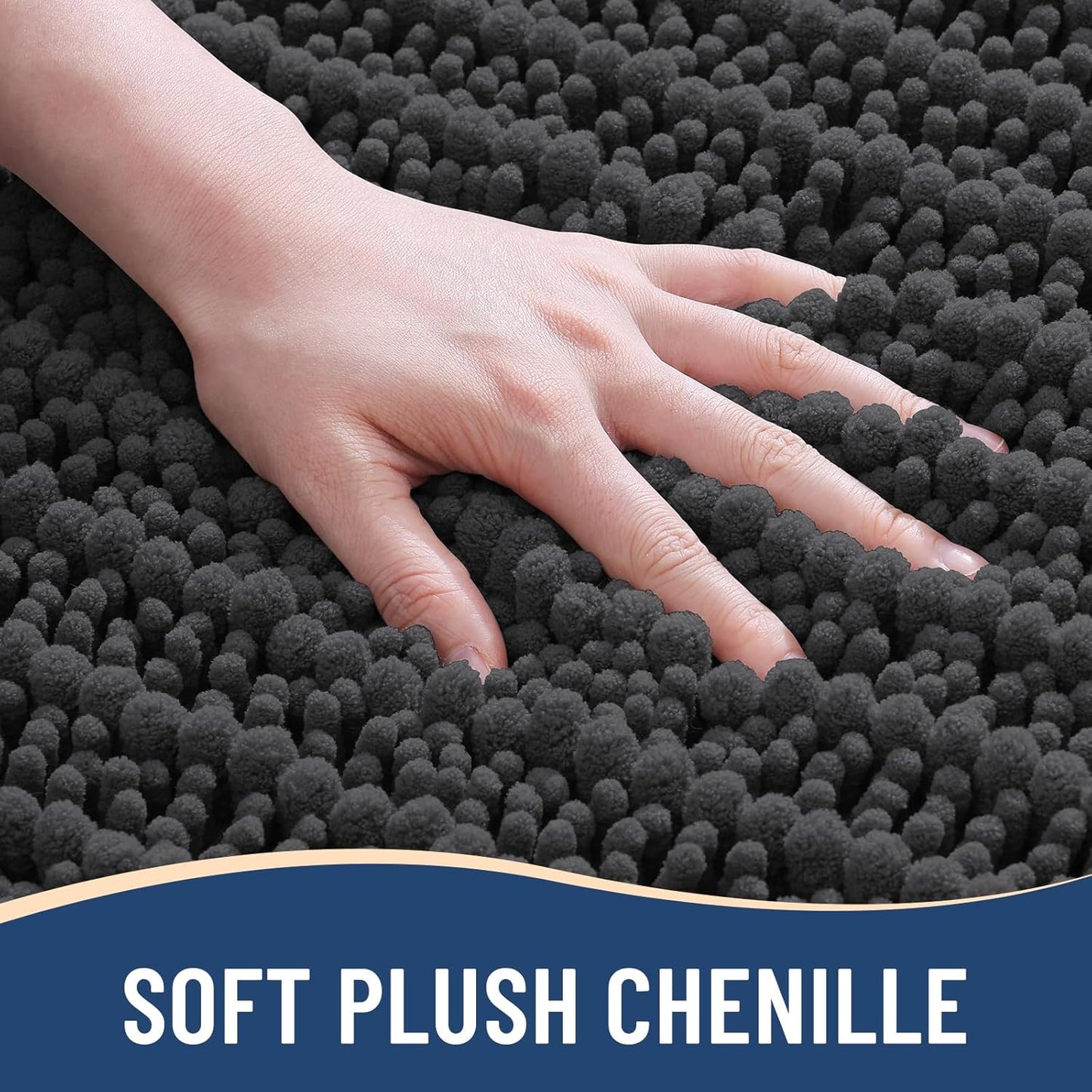 Arotive Luxury Chenille Bathroom Rug Mat, Extra Soft Thick Absorbent Shaggy Bath Rugs, Non-Slip Machine Wash Dry, Plush Bath Mats for Bathroom, Shower and Tub, 59x35, Dark Grey