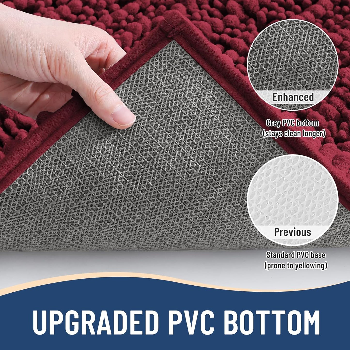 Arotive Luxury Chenille Bathroom Rug Mat, Extra Soft Thick Absorbent Shaggy Bath Rugs, Non-Slip Machine Wash Dry, Plush Bath Mats for Bathroom, Shower and Tub, 30x20, Burgundy