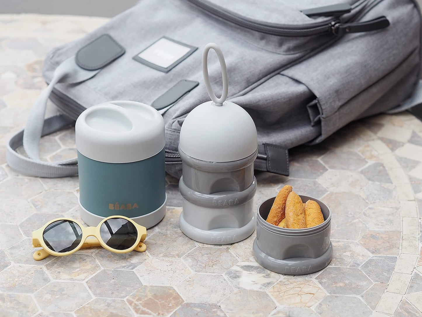 Beaba Stainless Steel Insulated Food Jar 10 oz, Kids Thermos, Lunch Containers, Leakproof, Wide Opening, Suitable for Hot and Cold Foods (Eucalyptus)