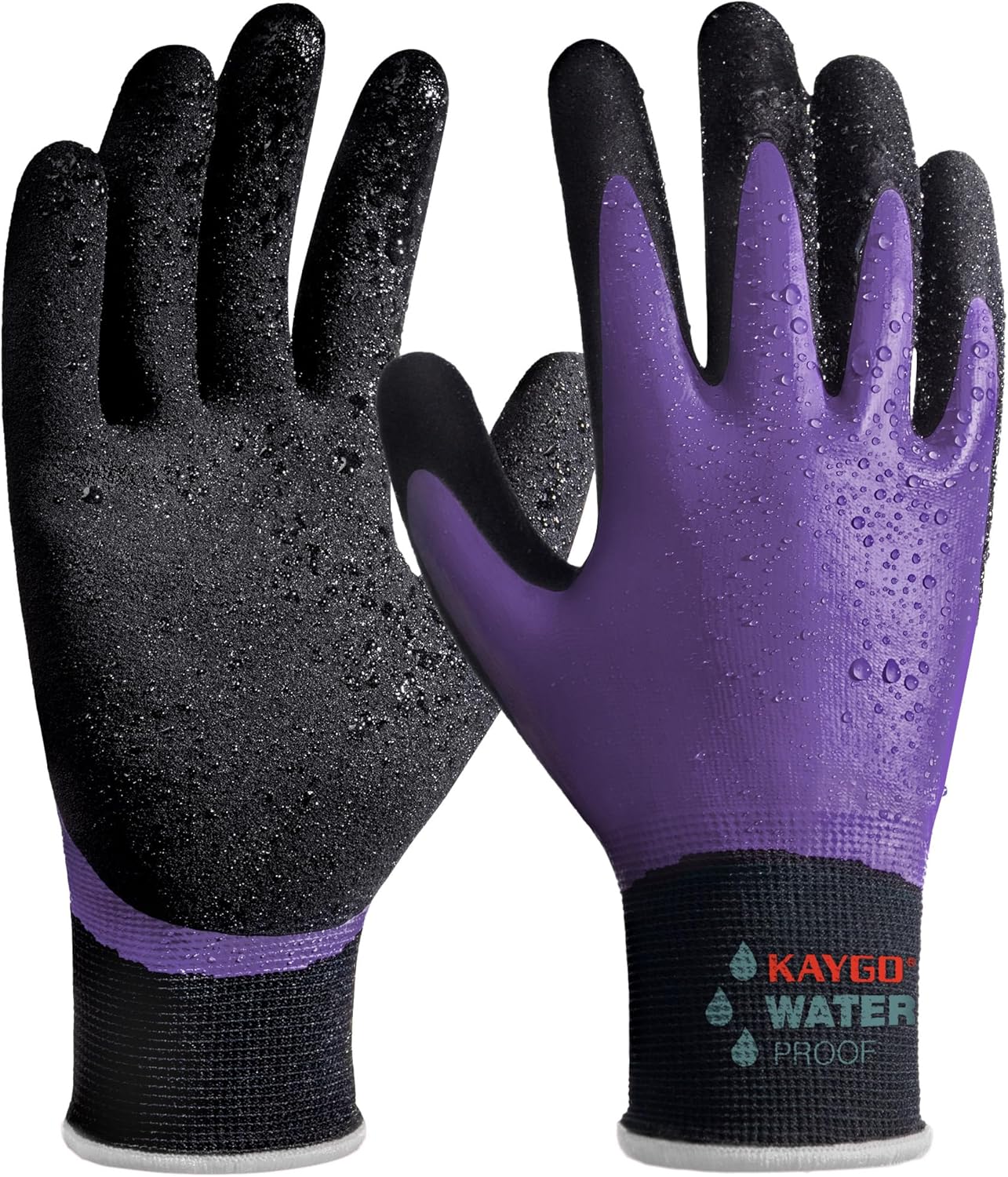 KAYGO Waterproof Work Gloves for Men and Women, Rubber Coated Non-slip Working Gloves for Garden, Outdoor Construction,KG150,Purple,XL