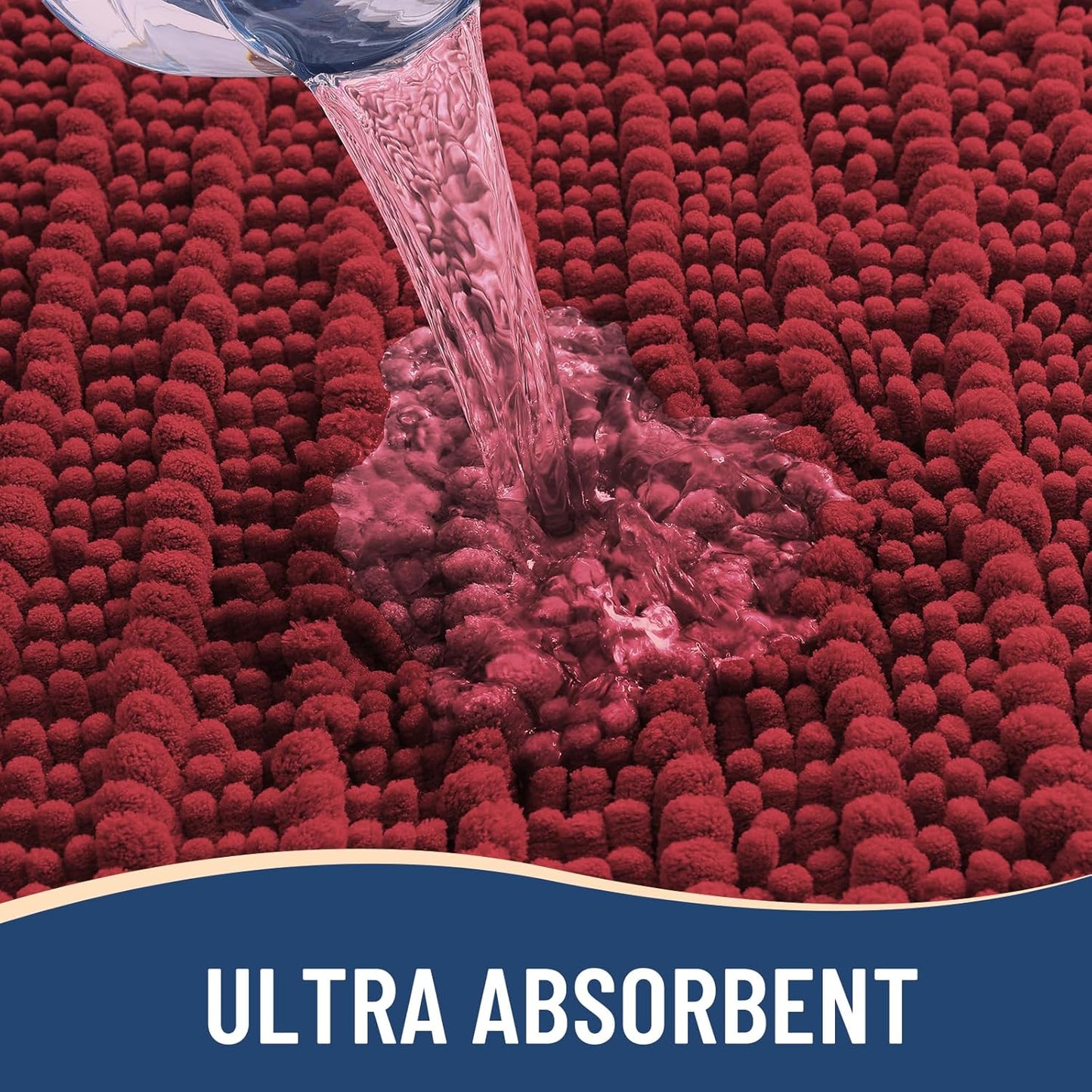 Arotive Luxury Chenille Bathroom Rug Mat, Extra Soft Thick Absorbent Shaggy Bath Rugs, Non-Slip Machine Wash Dry, Plush Bath Mats for Bathroom, Shower and Tub, 70x24, Red