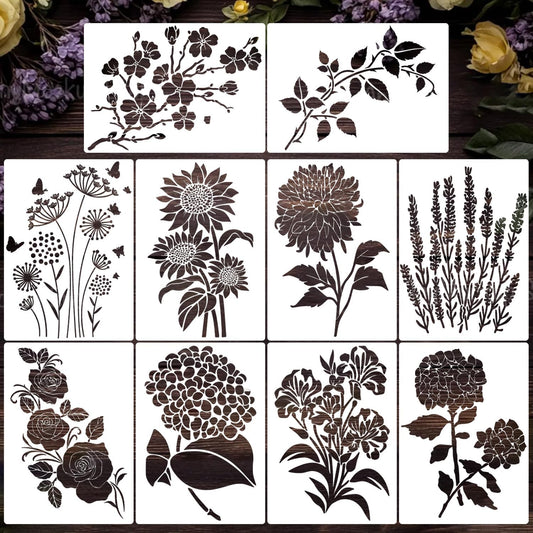 Large Flower Stencils for Painting on Walls Large Floral Stencil Vine Sunflower Rose Stencils for Wood Fence Furniture Fabrics