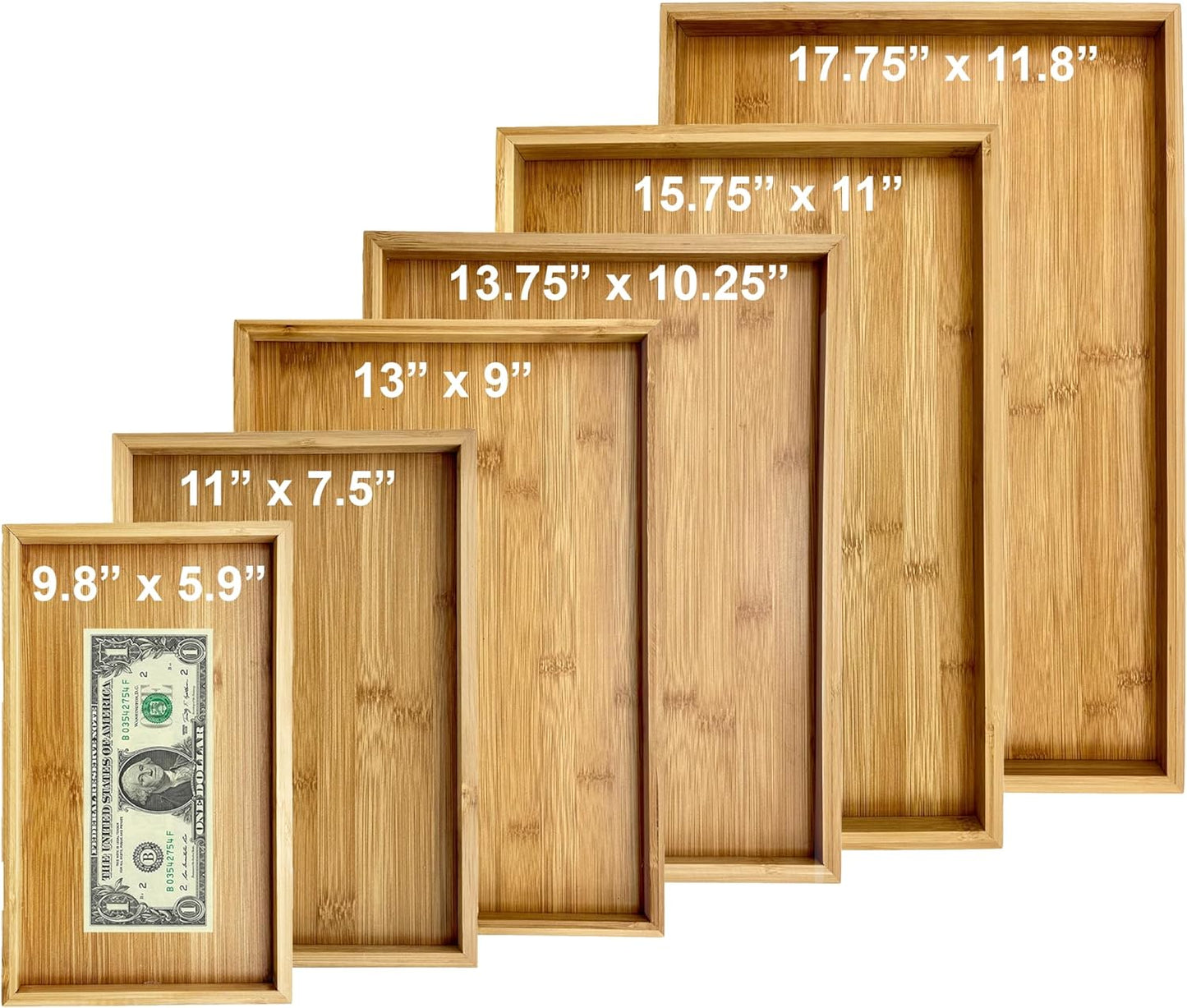 Bam & Boo (1-Pack) Natural Bamboo Rectangle Serving & Vanity Tray - for Kitchen, Bathroom, Countertop, Coffee Table (9.8" x 5.9" x 1.2")