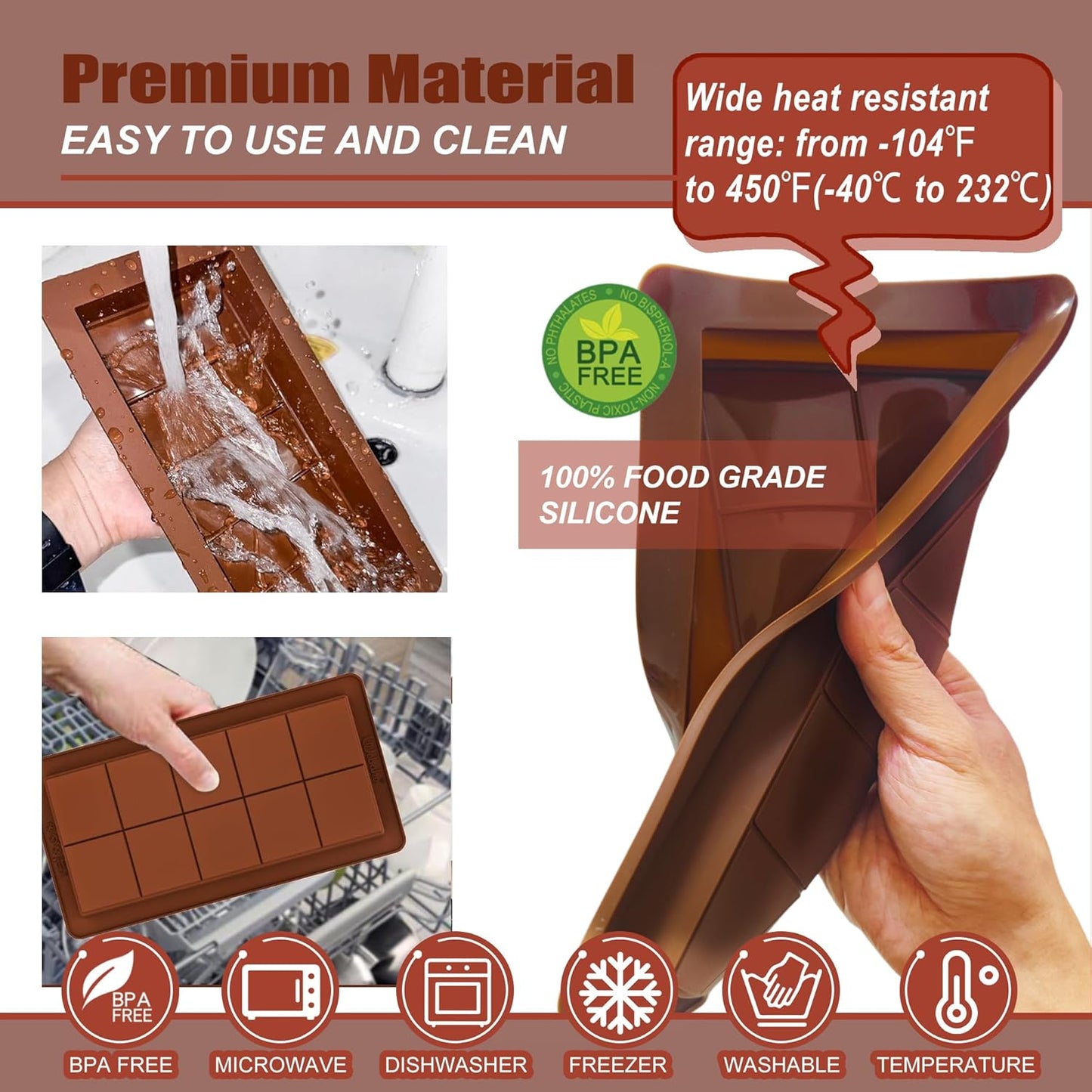 2 Pack Deep Chocolate Bar Molds Silicone,Large Stuffed Dubai Pistachio Deep Bar Moulds Kit 1 Inch Thick Big，for Homemade Making Bar Candy Bar Bpa Free DIY.