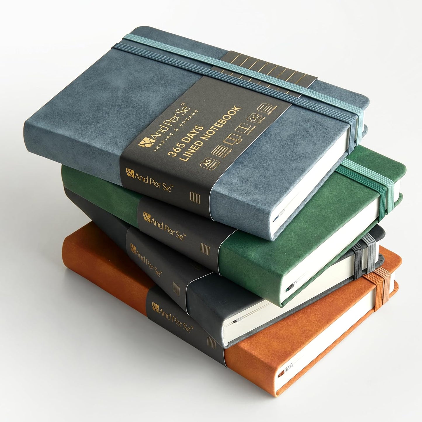 &And Per Se Lined Journal Notebook, 365 Pages, A5, 5.7'' x 8'' 100GSM Thick Paper, Journals for Writing, Hardcover Notebooks for Women Men (Green)