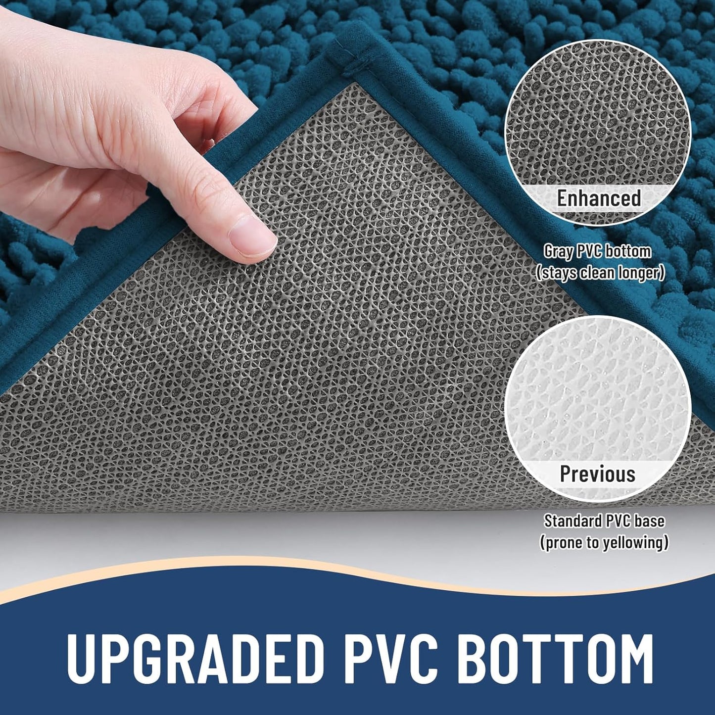 Arotive Luxury Chenille Bathroom Rug Mat, Extra Soft Thick Absorbent Shaggy Bath Rugs, Non-Slip Machine Wash Dry, Plush Bath Mats for Bathroom, Shower and Tub, 40x32, Peacock Blue