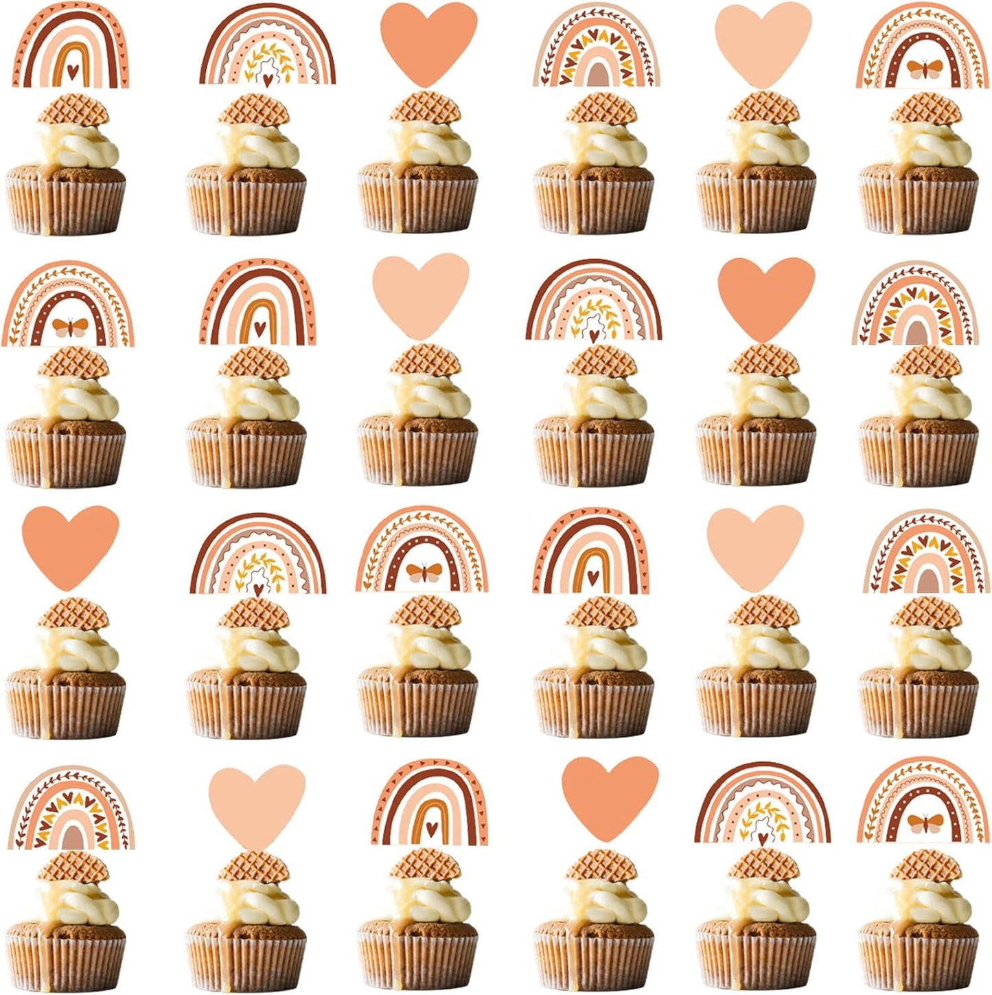 48 Pcs Boho Rainbow Party Cupcake Toppers for Boho Rainbow Birthday Party Decorations