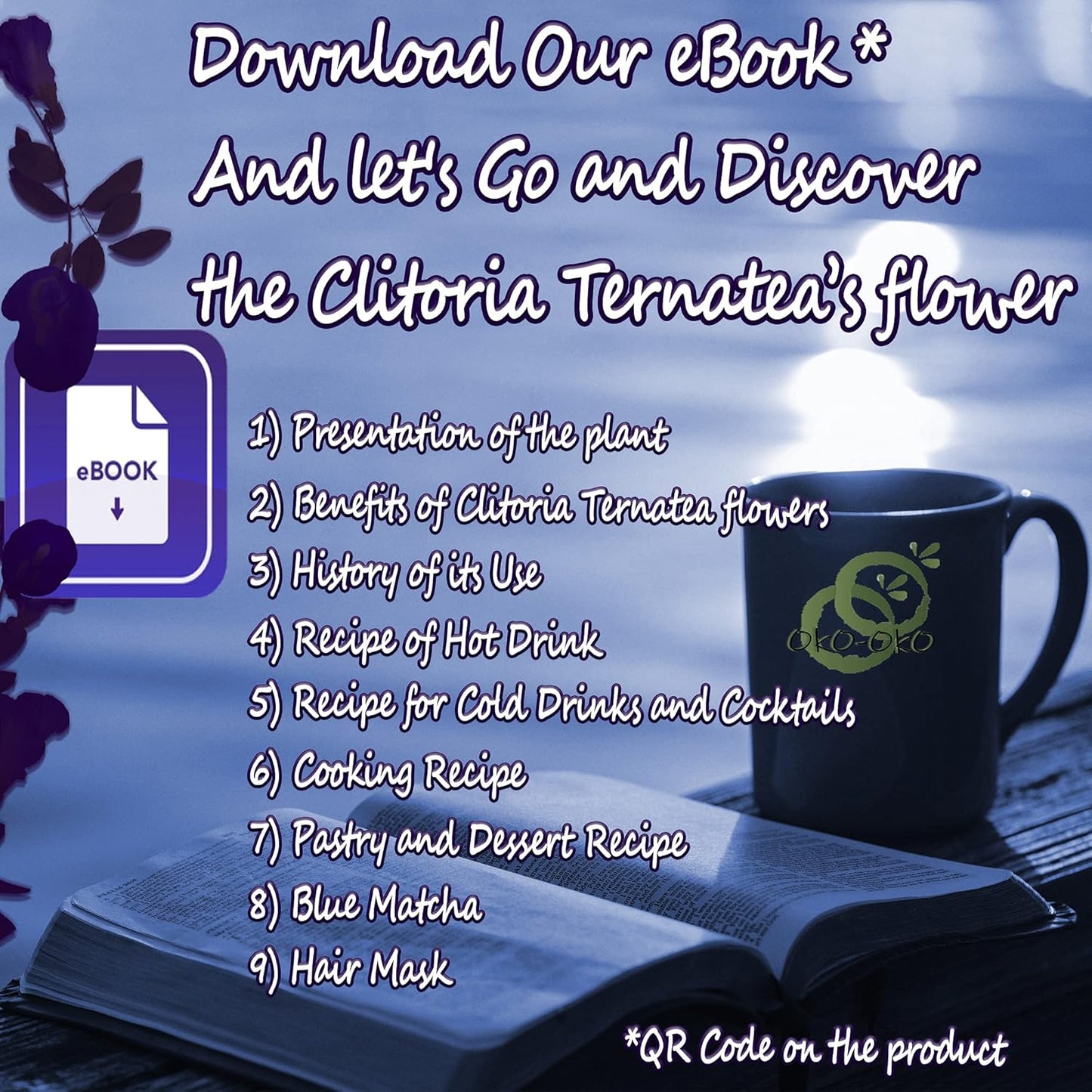 Blue Matcha Butterfly Pea Powder 4 Oz | OkO-OkO - Premium - 100% Natural from flowers of Ternatea Thailand No additives - infusion, Blue Herbal tea, Organic Vegan food coloring, cocktail, meal, baking