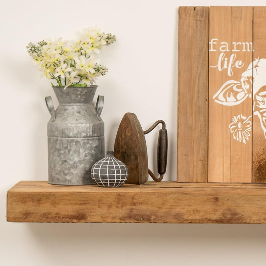 Modern Timber Craft Reclaimed Wood Fireplace Mantel Shelf | Solid Rustic American Barnwood with Floating Shelf Brackets | 2.75" Thickness | 48" L x 5" D, Rustic Original - Unfinished