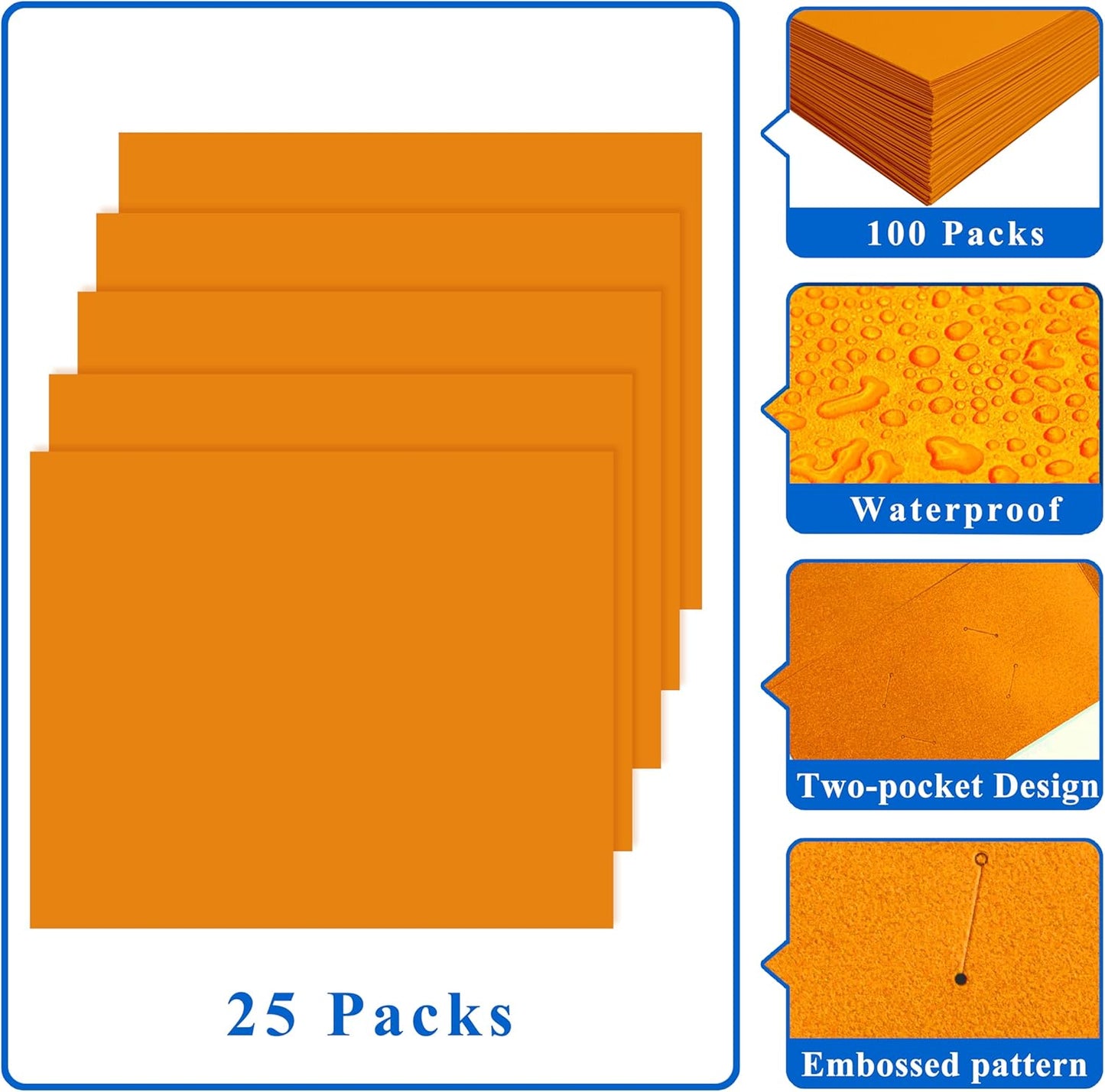 Zzrywuty File Folders with Pockets Letter Size, 25-Pack Paper Folders with Card Slot, Two Pocket Folders for School Students, Businessmen, Home and Office Workers (Orange)