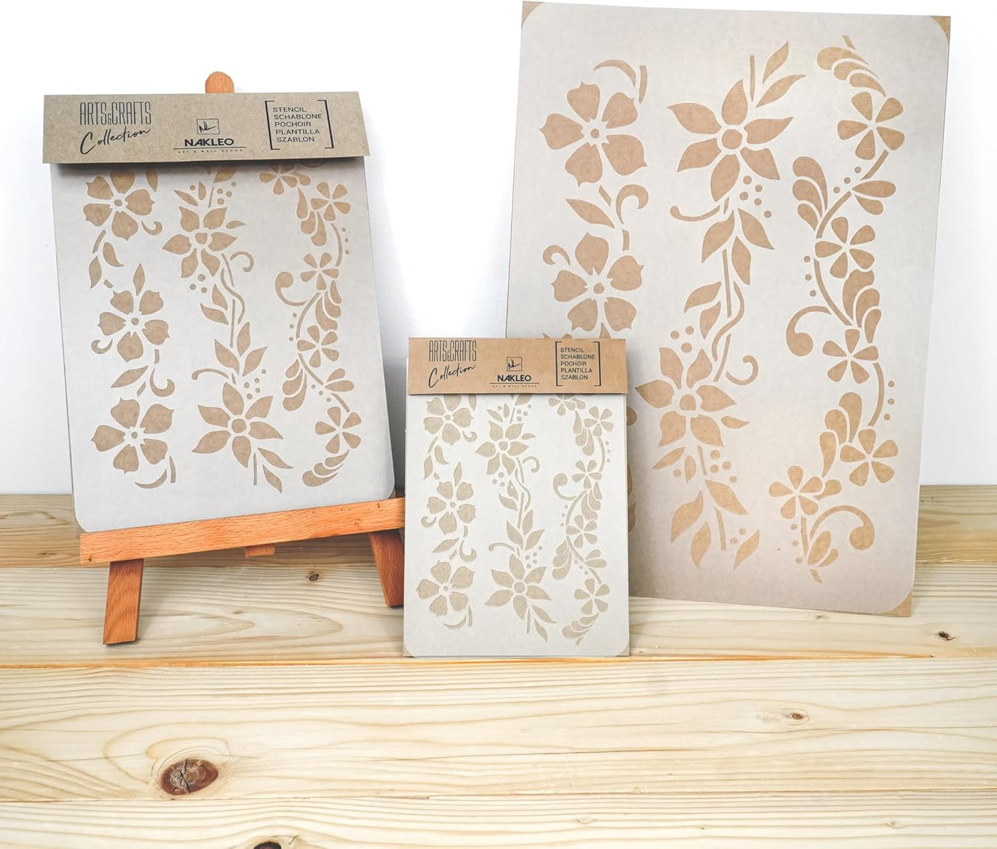 NAKLEO Painting Stencil for Crafts A4 8.3” x 11.8”, Flowers Mini Border Pattern, Reusable Plastic DIY & Scrapbooking Drawing Template, Decoupage Art Home Decor, Wall Wood Fabric Furniture