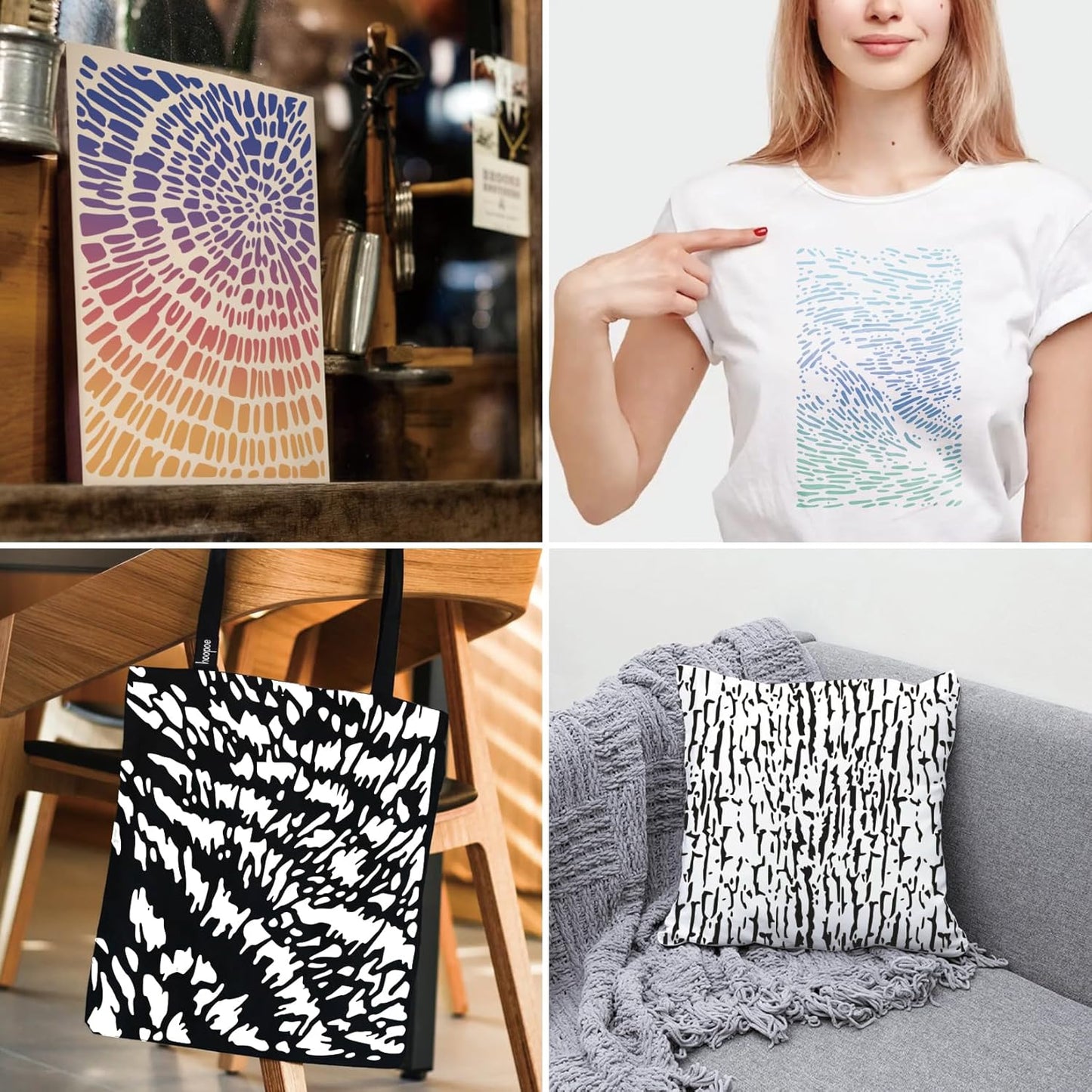 8 Pieces Abstract Geometry Texture Brick Stencils for Painting Wood Grain Mixed Crackle Marble Stencils Spray Paint Layering Stencil Templates for Furniture DIY Craft