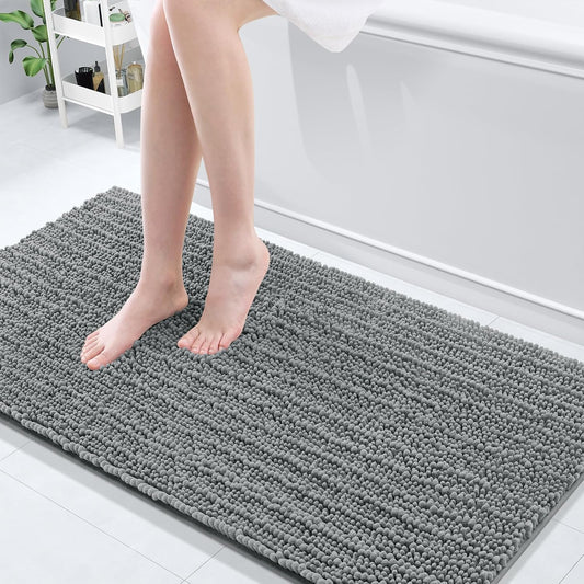 Arotive Luxury Chenille Bathroom Rug Mat, Extra Soft Thick Absorbent Shaggy Bath Rugs, Non-Slip Machine Wash Dry, Plush Bath Mats for Bathroom, Shower and Tub, 60x24, Grey