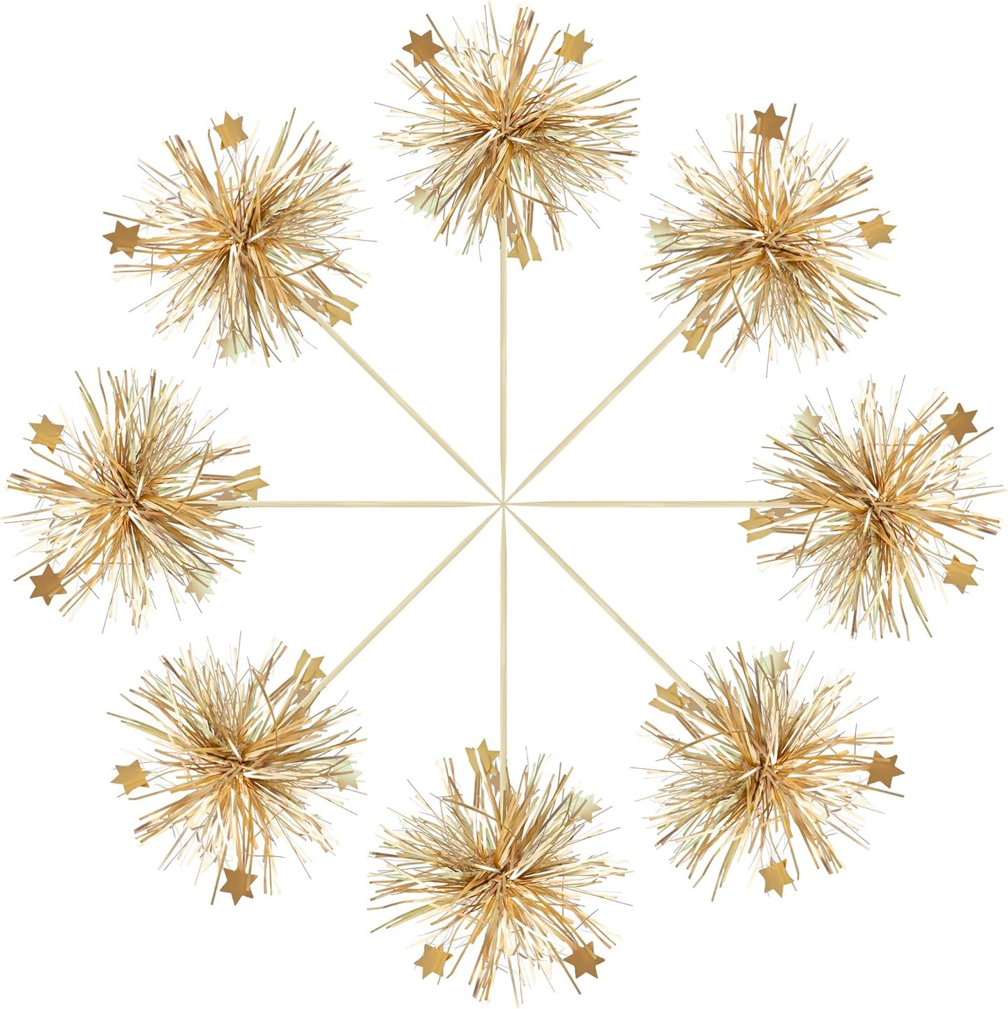 Gyufise 30Pcs Foil Firework Cupcake Toppers Happy Birthday Cake Toppers Sparkle Tinsel Flower Drink Stirrers Cocktail Food Fruit Toothpicks for Valentine's Day Party Supplies Gold