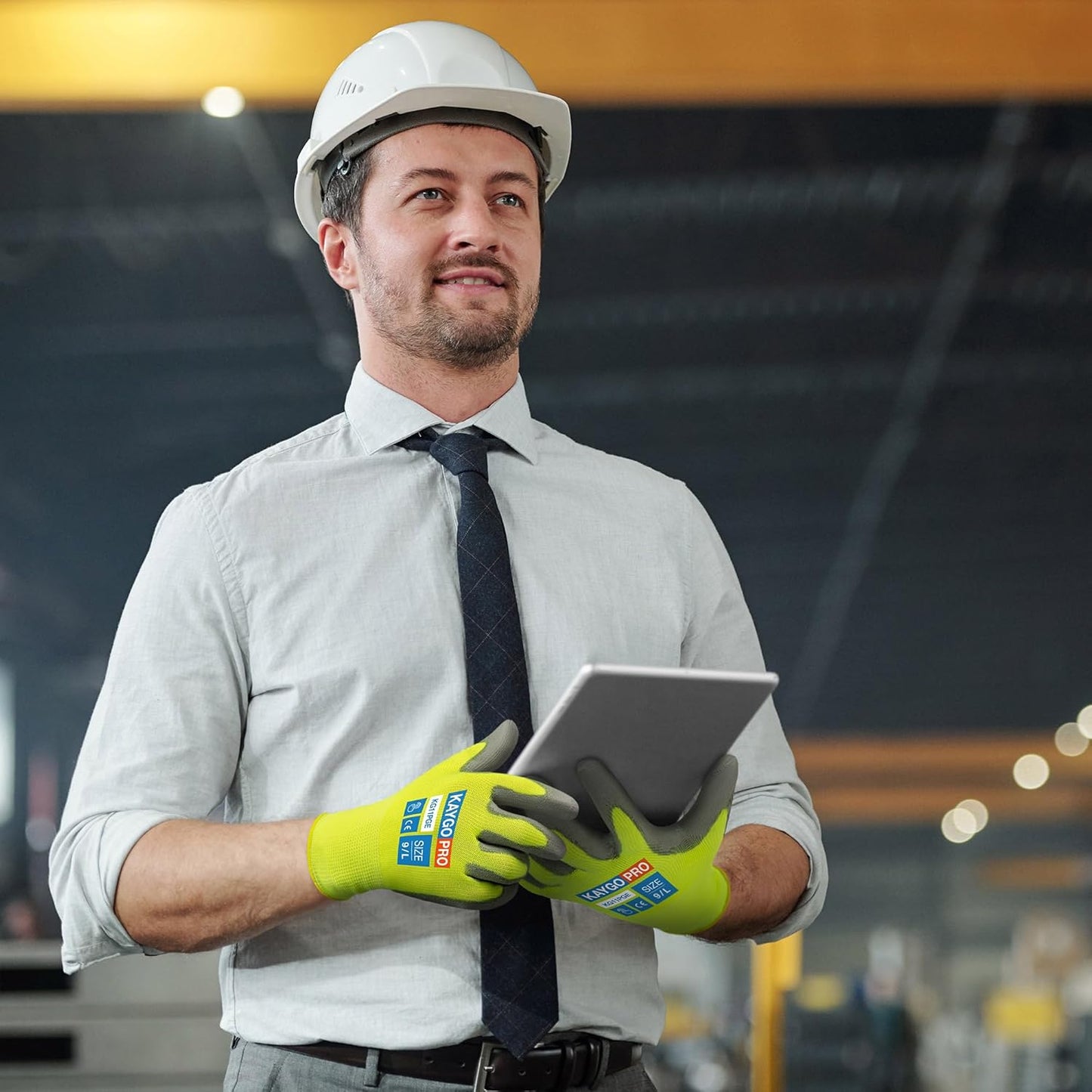 KAYGO Safety Work Gloves PU Coated for Men and Women- KG11P,12 Pairs,Seamless Knit Glove with Two Fingers Touchscreen,Ideal for General Duty Work (Green,M)