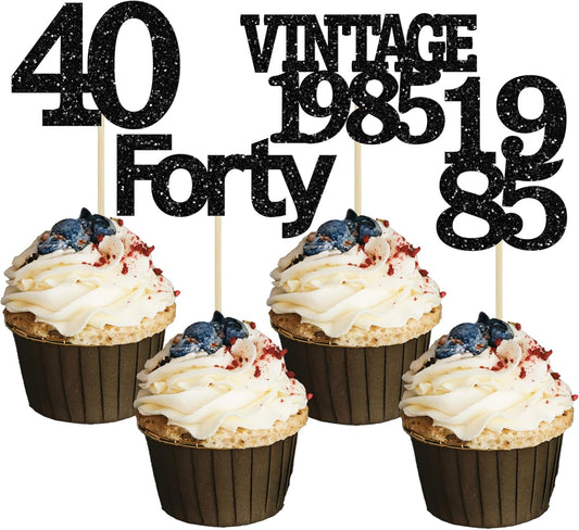 Gyufise 24Pcs Vintage 1980 Cupcake Toppers Glitter Cheers to 45 Fabulous Forty Five Cupcake Picks 45th Birthday Wedding Anniversary Party Cake Decorations Supplies Black