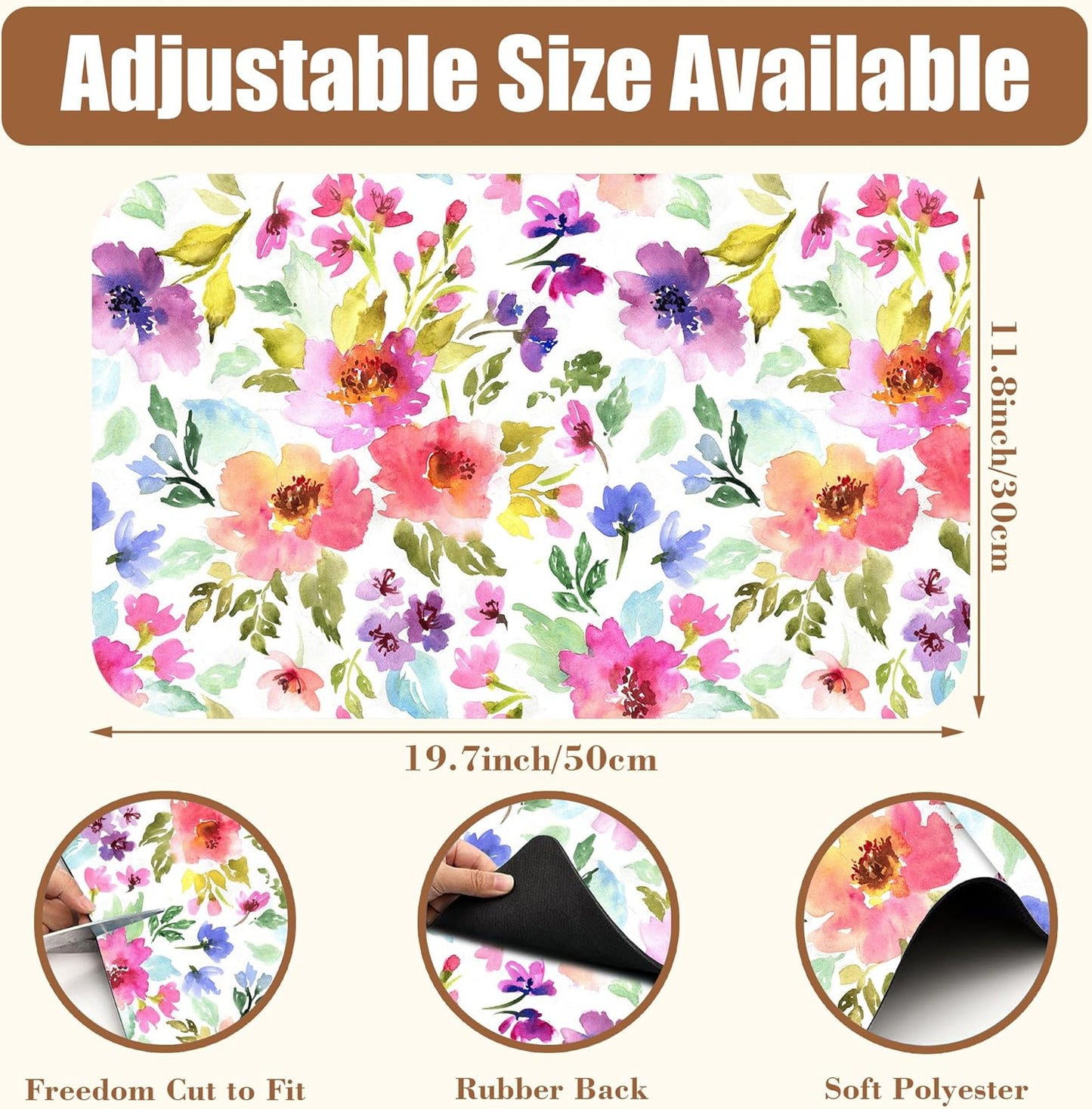 Floral Watercolor Dish Drying Mat Colorful Flowers Coffee Bar Mat for Countertop Hide Stain Rubber Backed Absorbent Dish Drainer Rack Pad Coffee Pot Espresso Machine Dining Room Decor 11.8 x 19.7 Inch
