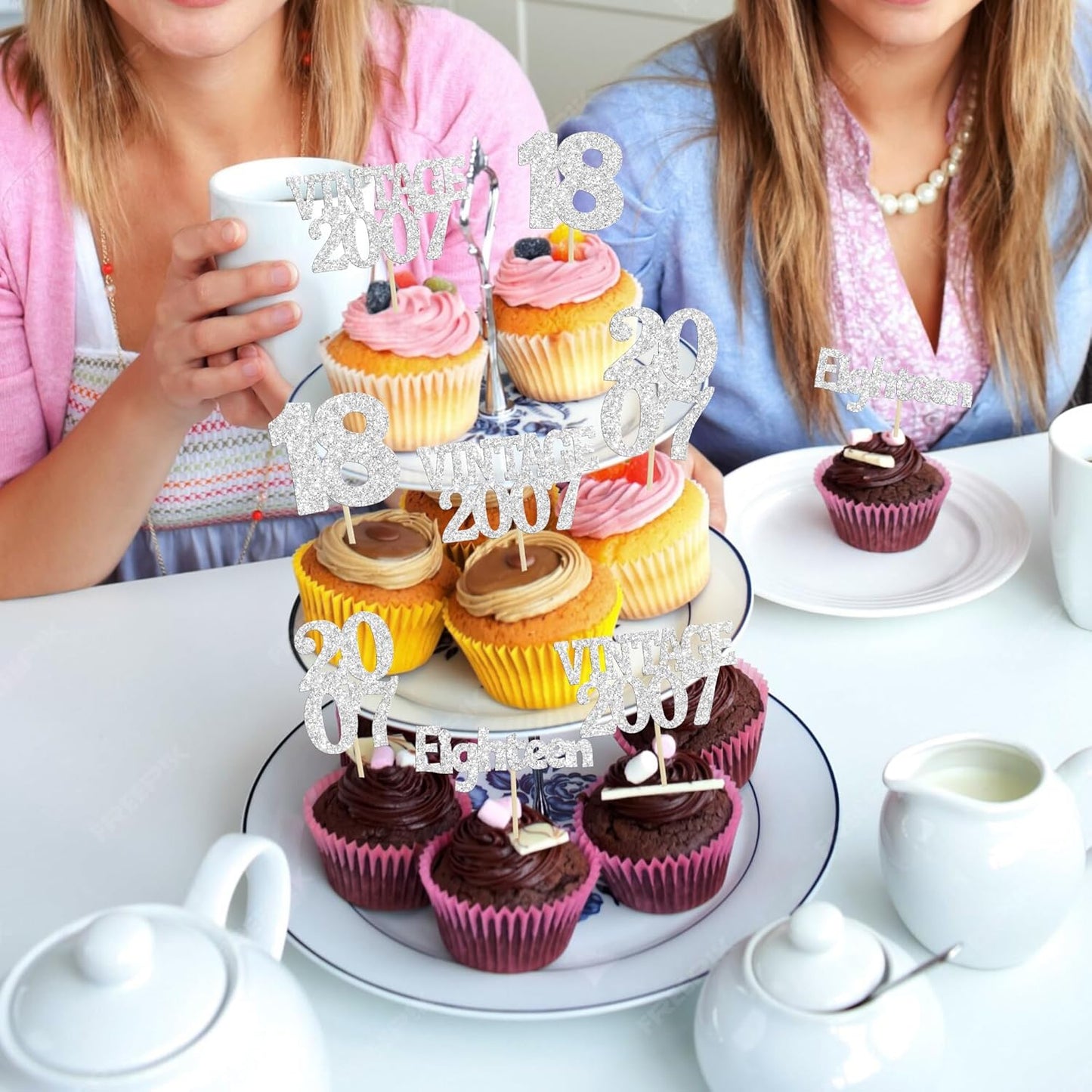 Gyufise 24Pcs 18th Birthday Cupcake Toppers Glitter Eighteen Vintage 2007 Hello 18 Years Birthday Cupcake Picks Adultish 18 Cake Decorations for Happy 18th Birthday Anniversary Party Supplies Silver