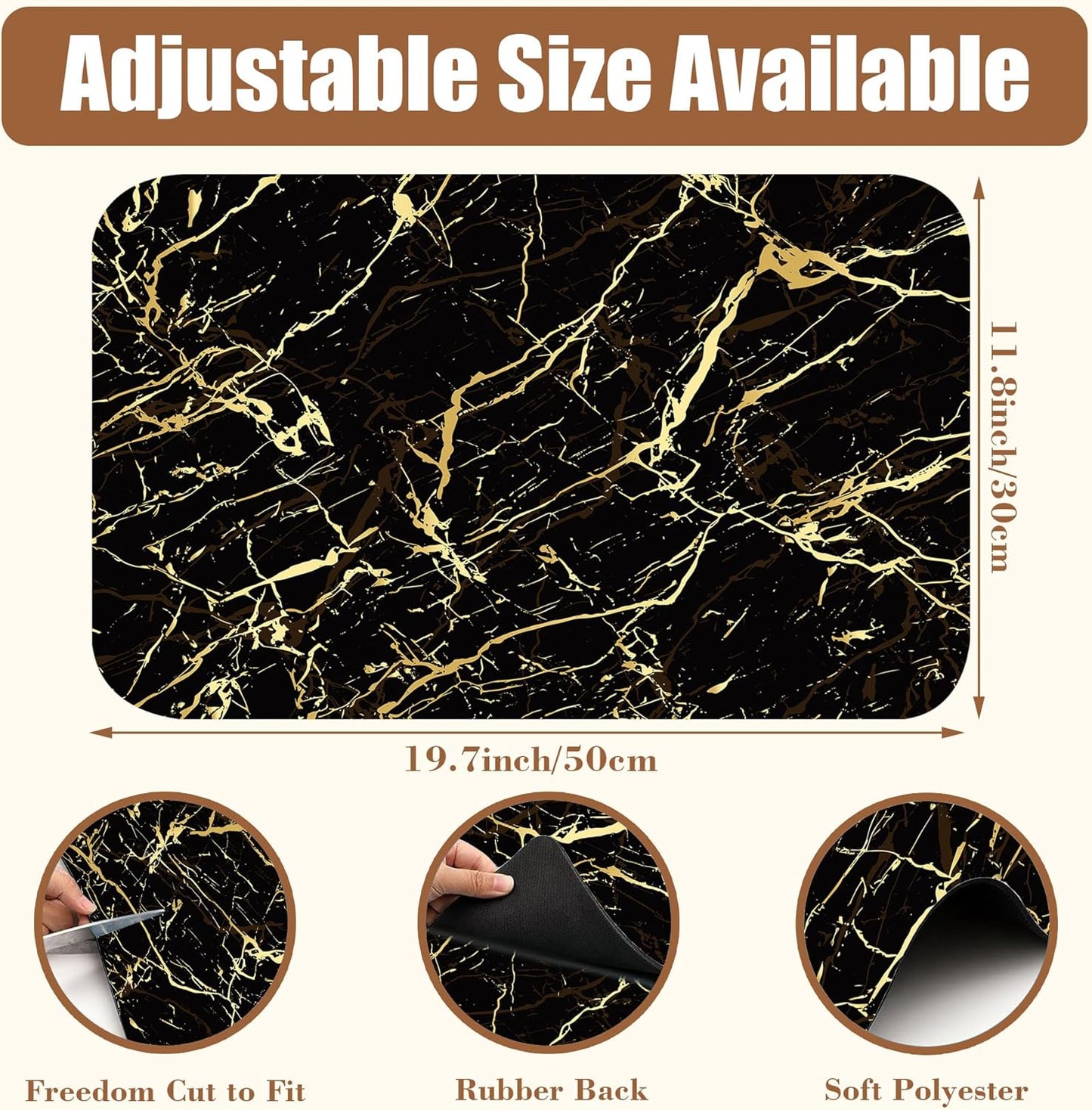 Dish Drying Mat Black and Gold Marble Coffee Bar Mat for Countertop Absorbent Rubber Backed Hide Stain Dish Drainer Rack Pad Coffee Maker Espresso Machine Dining Room Decoration 11.8 x 19.7 Inch