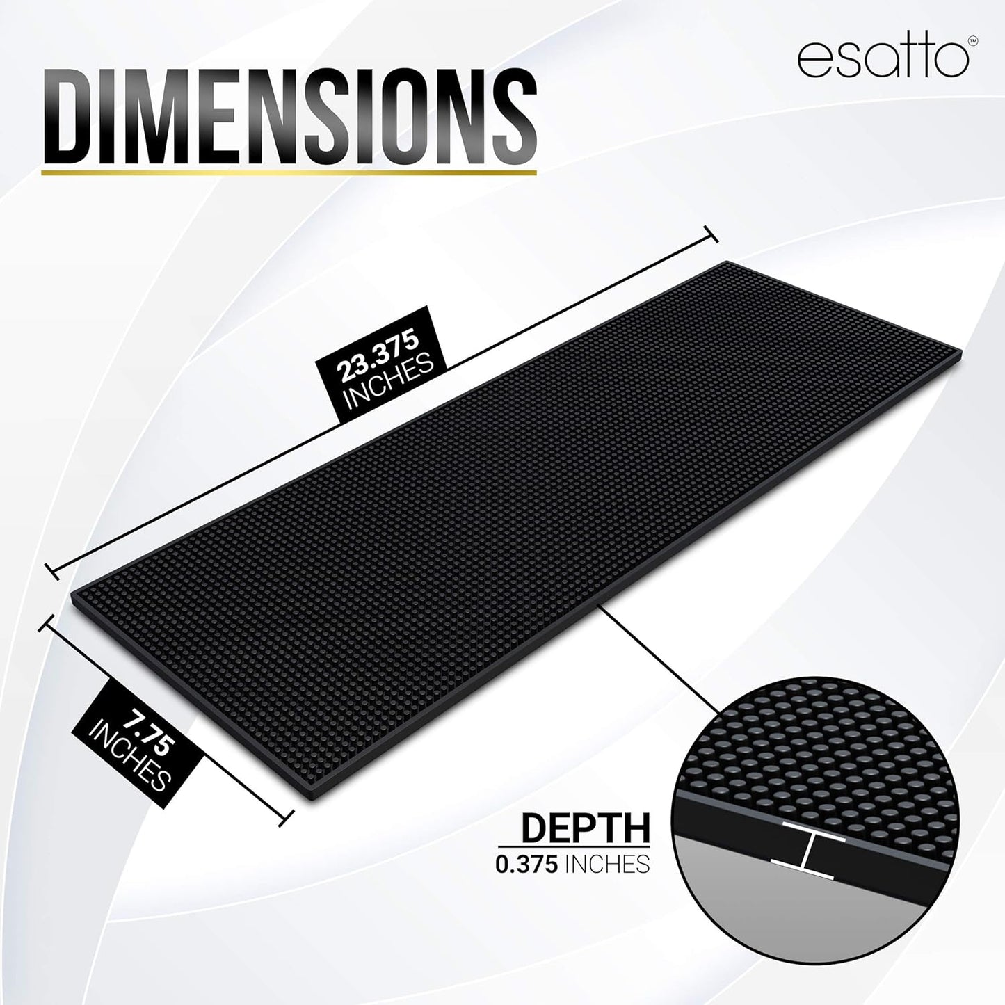 Esatto 23.375” x 7.75” Double Width Professional Spill Bar Supply Mat Bartender Non-Slip Black Bar Mat Coffee Drinks Mixing Pad for Bars, Home, Kitchen, Restaurants (2 Pack, Black) Includes 3 Pourers