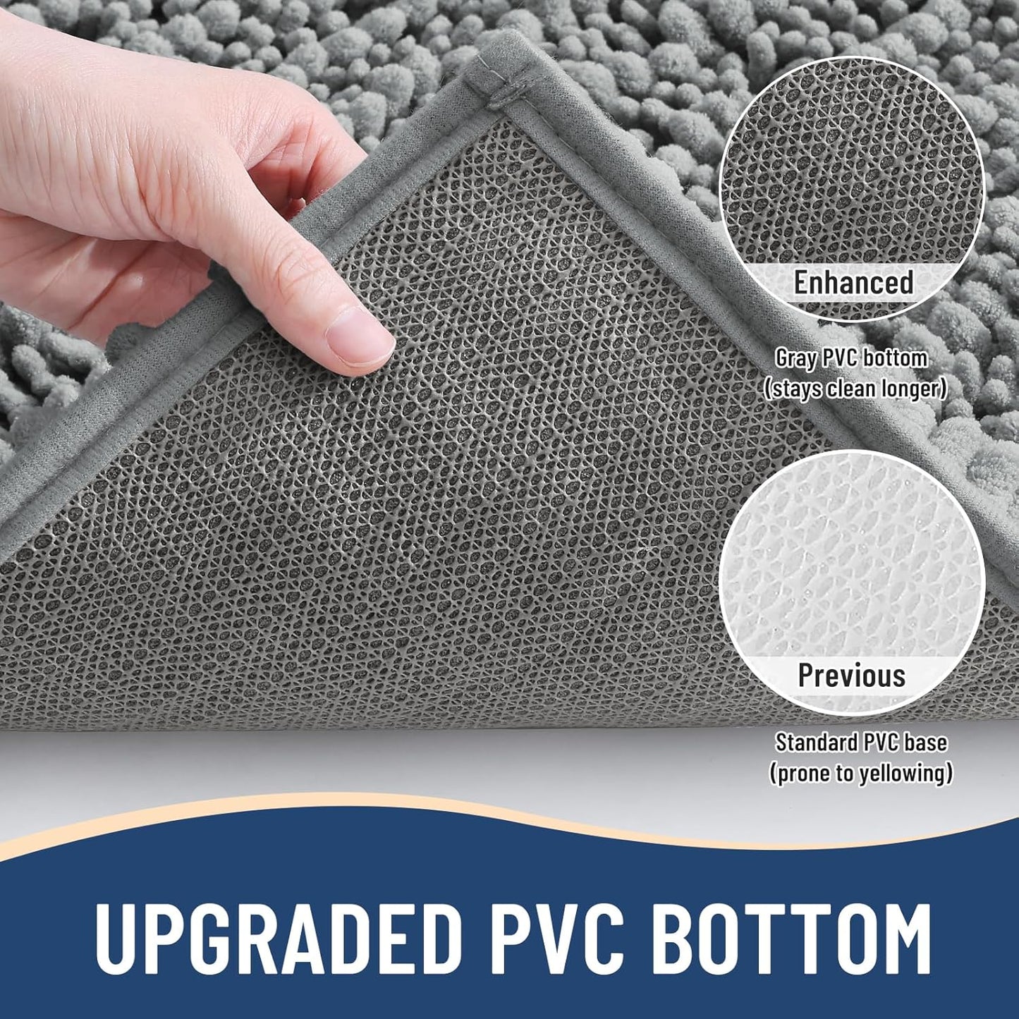 Arotive Luxury Chenille Bathroom Rug Mat, Extra Soft Thick Absorbent Shaggy Bath Rugs, Non-Slip Machine Wash Dry, Plush Bath Mats for Bathroom, Shower and Tub, 44x24, Grey