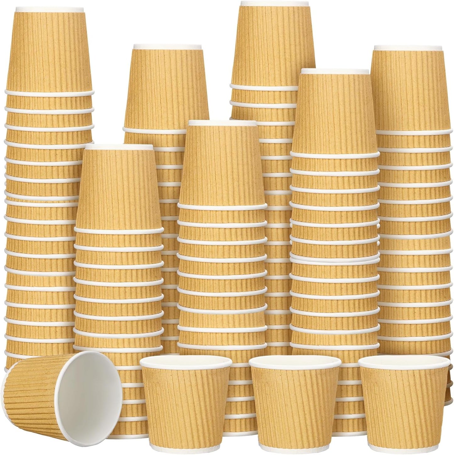 Uiifan 350 Pieces 4 oz Ripple Wall Insulated Coffee Cups Bulk Disposable Espresso Paper Corrugated Travel Coffee Cups for Hot Cold Drink Cappuccino Beverage Tea Party