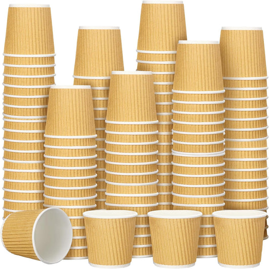 Uiifan 350 Pieces 4 oz Ripple Wall Insulated Coffee Cups Bulk Disposable Espresso Paper Corrugated Travel Coffee Cups for Hot Cold Drink Cappuccino Beverage Tea Party