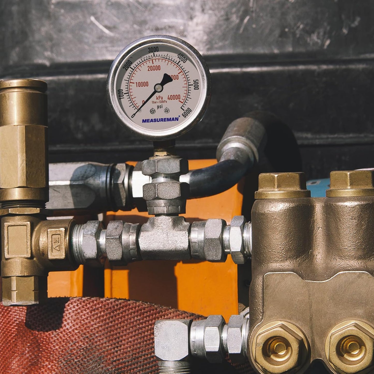 MEASUREMAN 2-1/2" Dial Size, Glycerin Filled Pressure Gauge, 0-6000psi/kpa, 304 Stainless Steel Case, 1/4" NPT Lower Mount